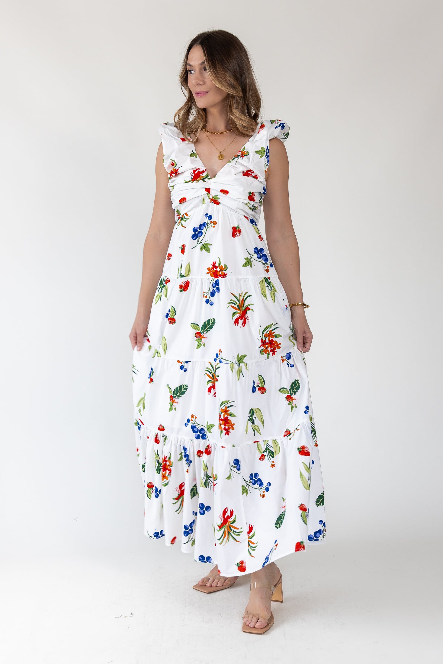 Isla Riviera Fruit Print Maxi Dress