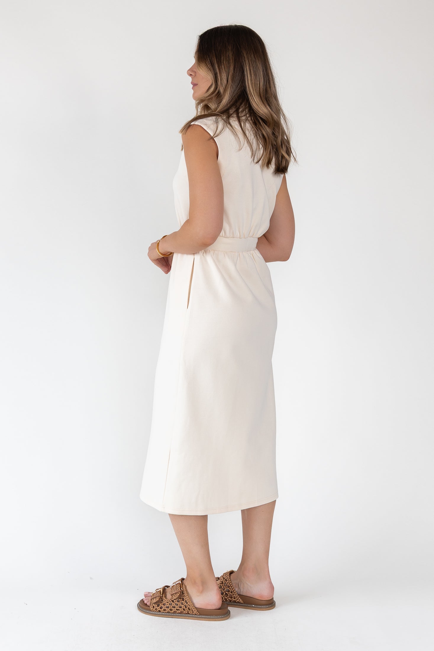 Elle Cream Knit Zip Midi Dress