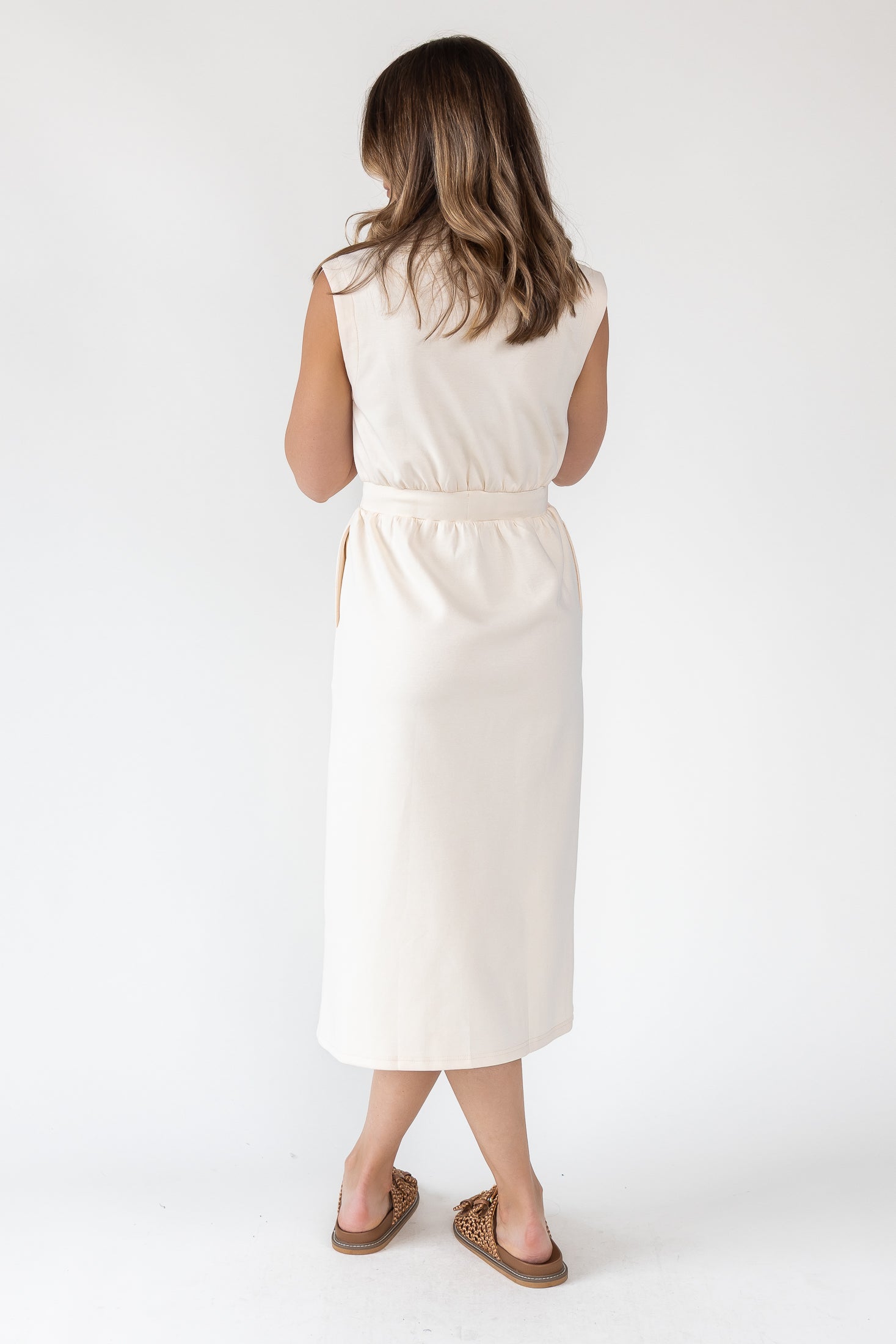 Elle Cream Knit Zip Midi Dress