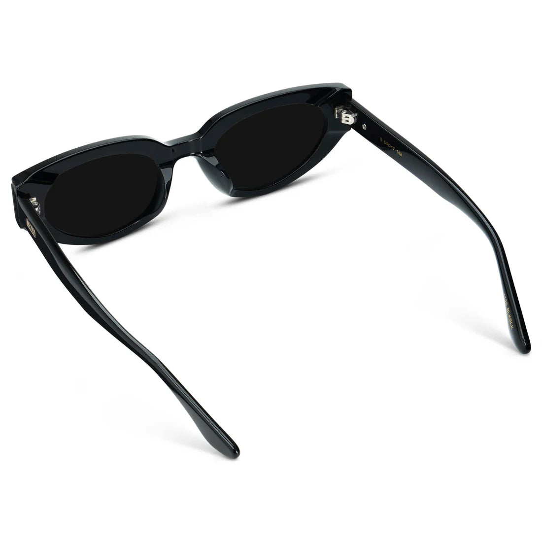 Black sunglasses with thin frames on a white background