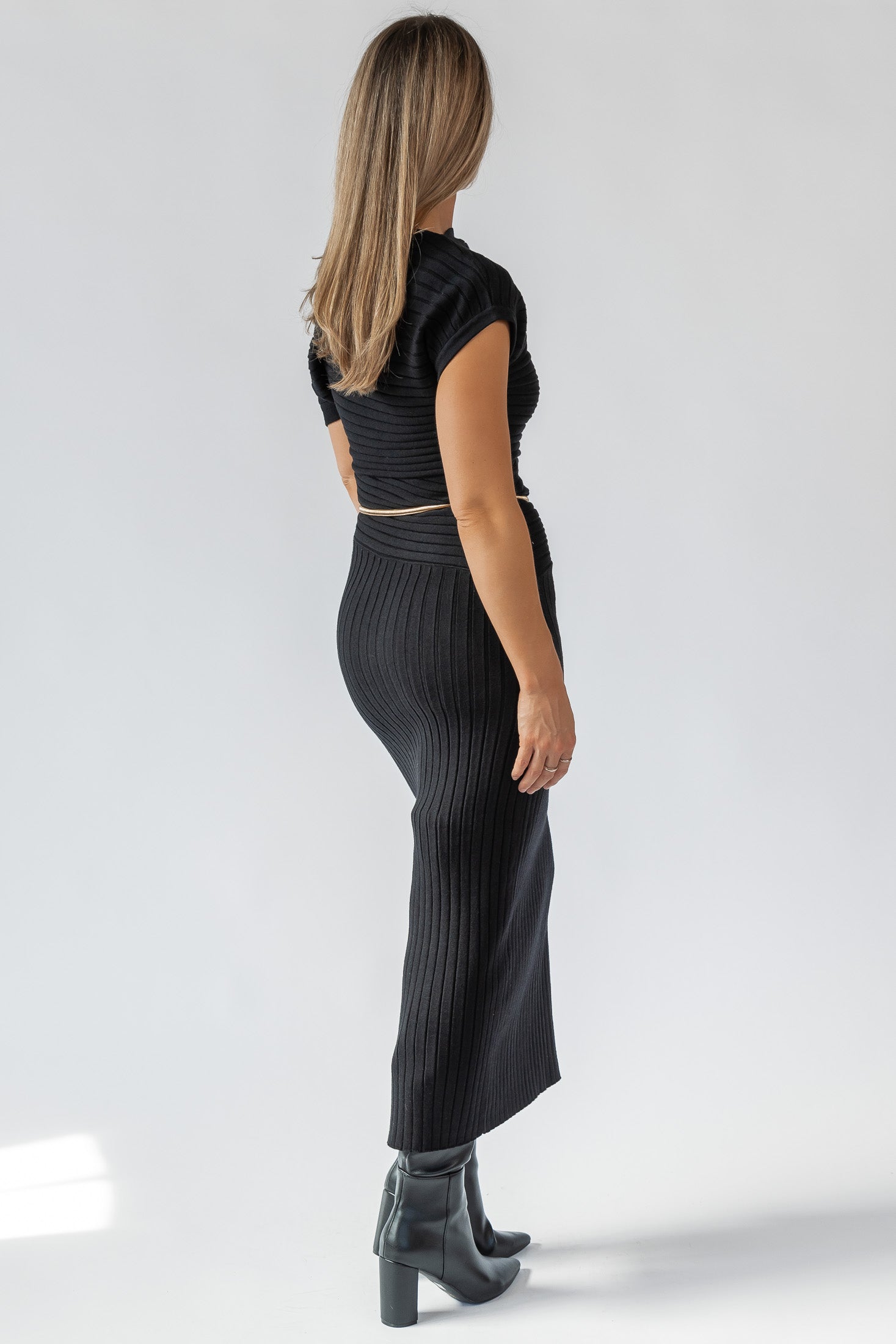 Nori Black Off Shoulder Midi Dress - Final Sale