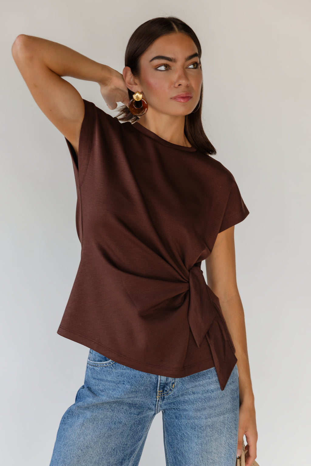 Camille Knot Top in Brown — Women's Side Tie Knit Top – JO+CO