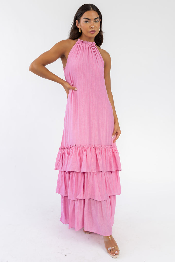 Seren Pink Halter Maxi Dress
