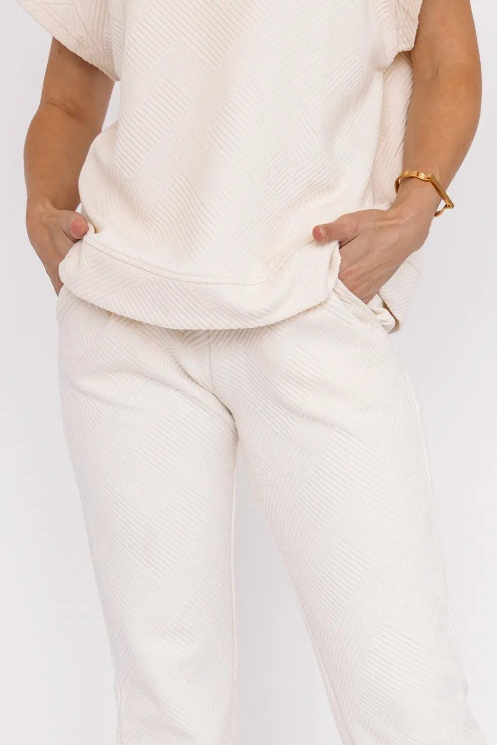 Weekend Vibe Cream Textured Joggers 120 BOTTOMS