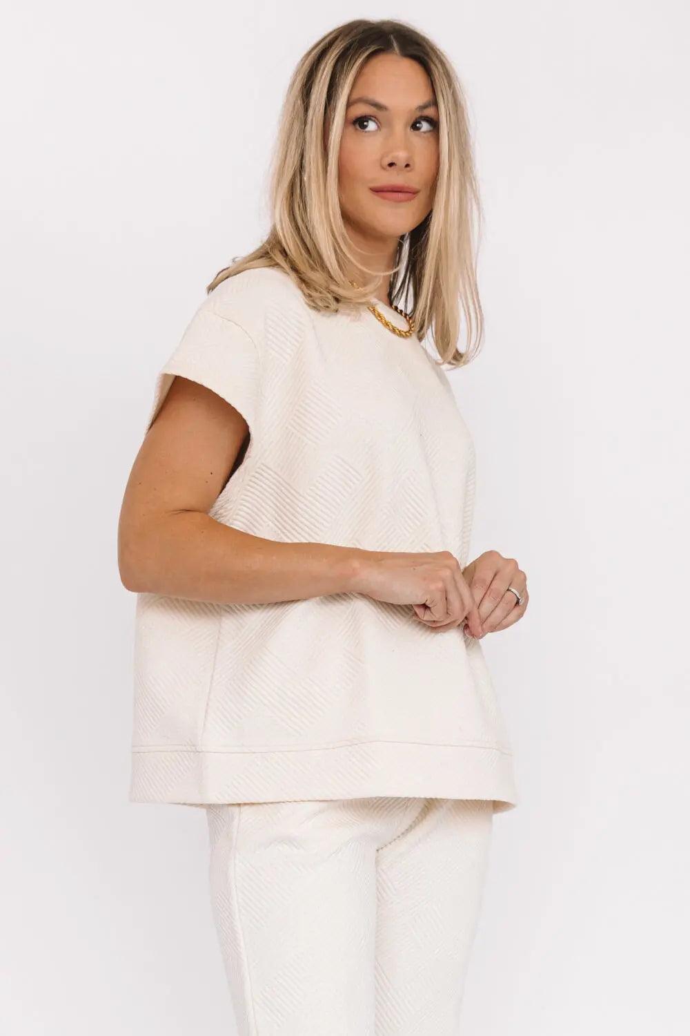 Weekend Vibe Cream Textured Sweater Top 162 SS TOPS