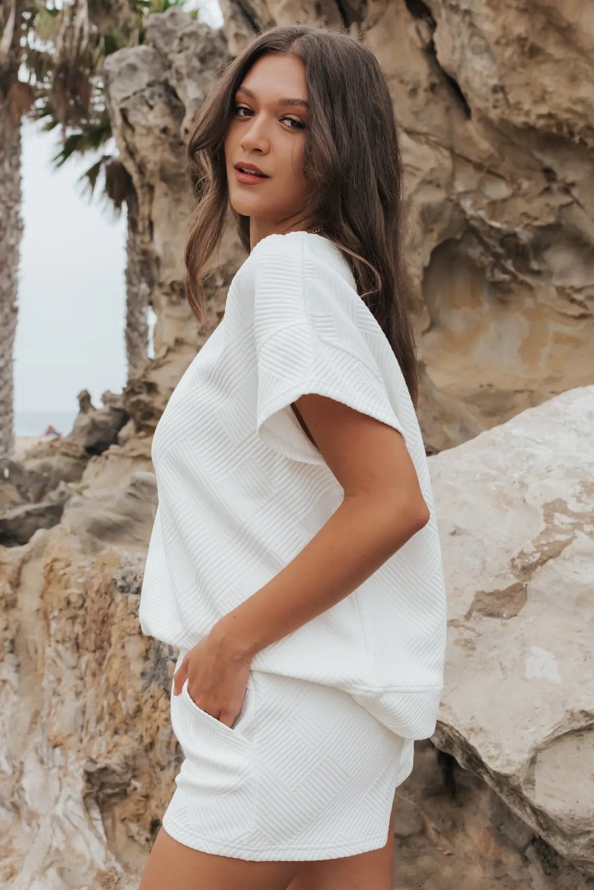 Weekend Vibe White Textured Shorts 130 BOTTOMS