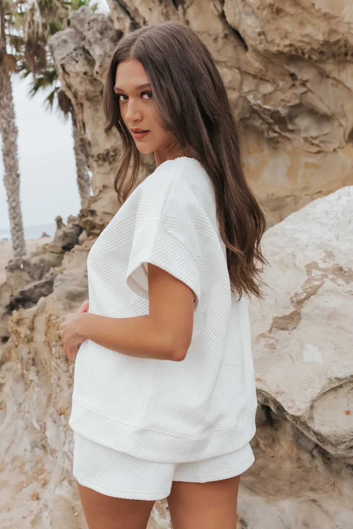 Weekend Vibe White Textured Sweater Top 170 TOPS
