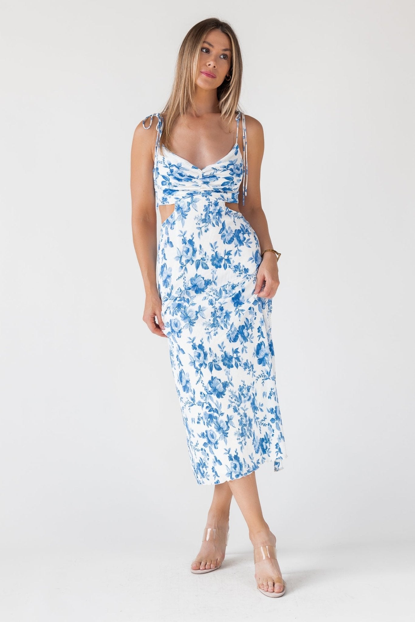 Adair Blue Floral Plisse Dress - Final Sale - JO+CO