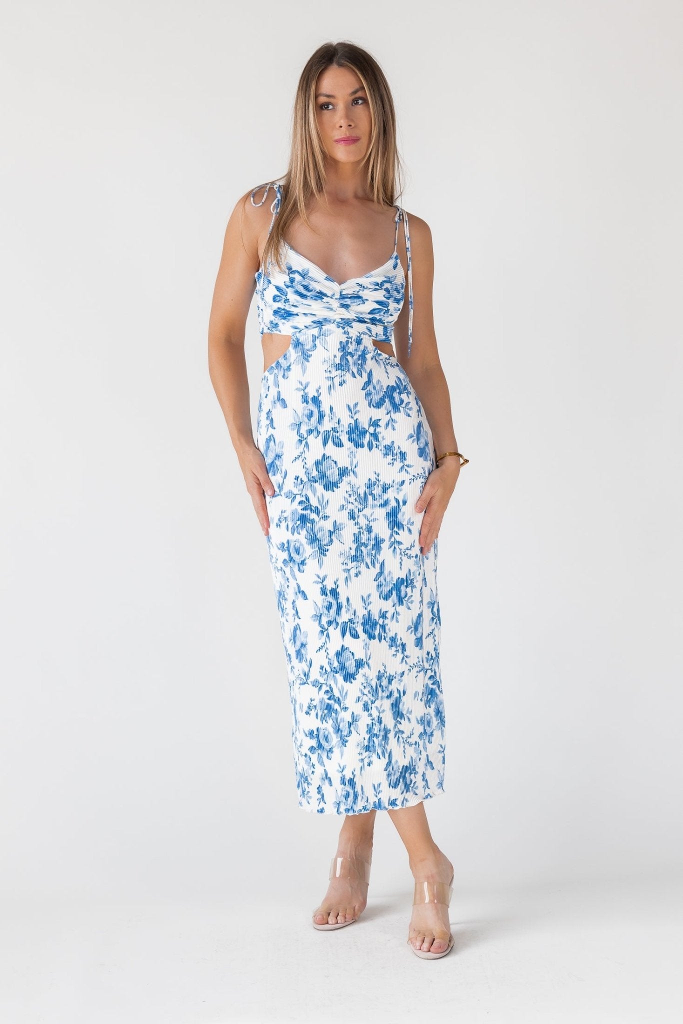 Adair Blue Floral Plisse Dress - Final Sale - JO+CO