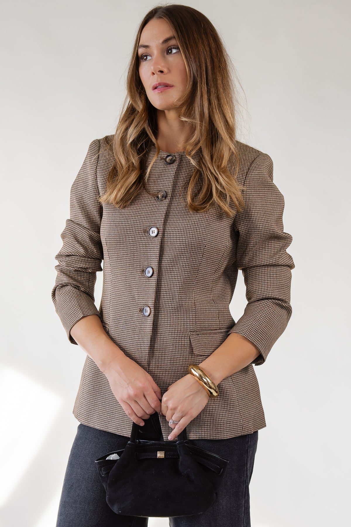 ASTR The Label Bellmere Houndstooth Jacket - Camel - JO+CO