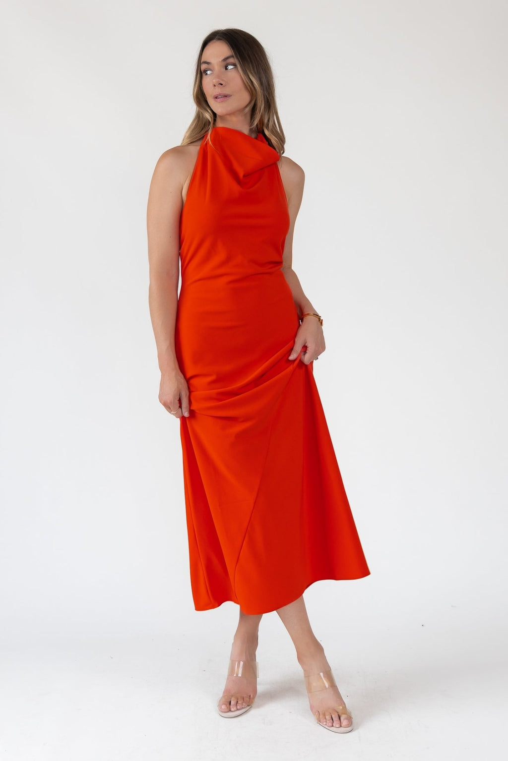 slim fit dress slacks Hilaire Halter Midi Dress
