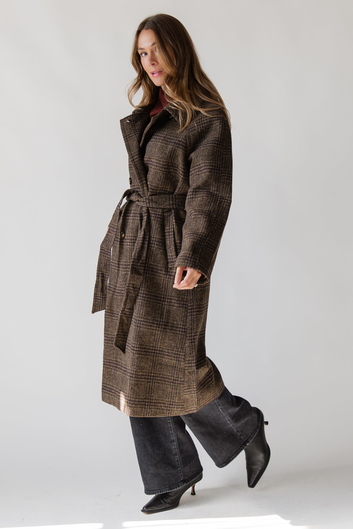ASTR The Label Seeley Coat - Brown Plaid - JO+CO