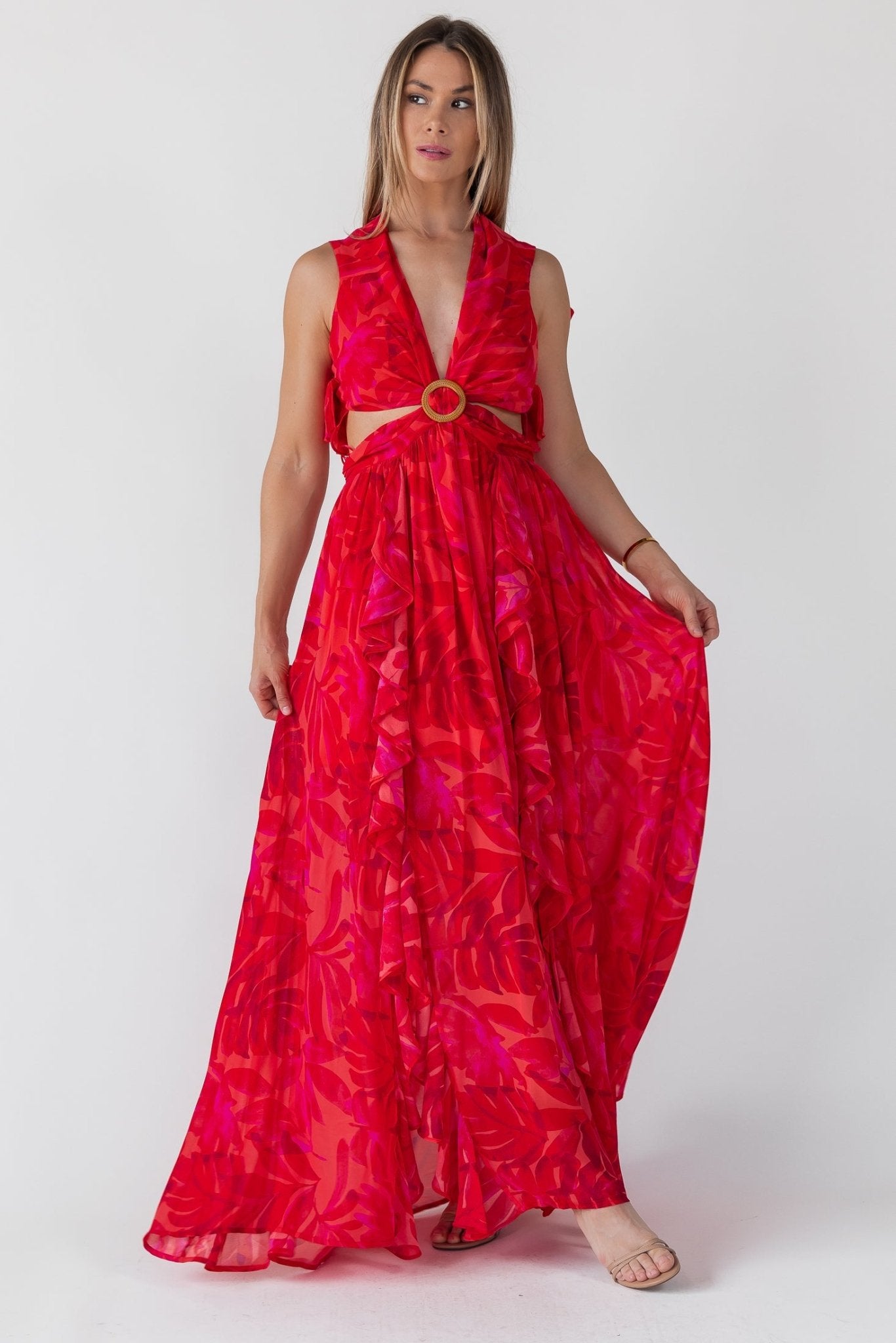Athena Red Cutout Maxi Dress - Final Sale - JO+CO