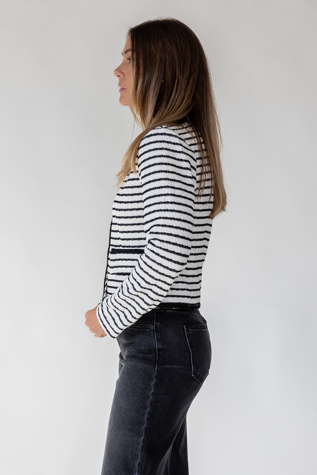 Blake White Knit Stripe Top - JO+CO