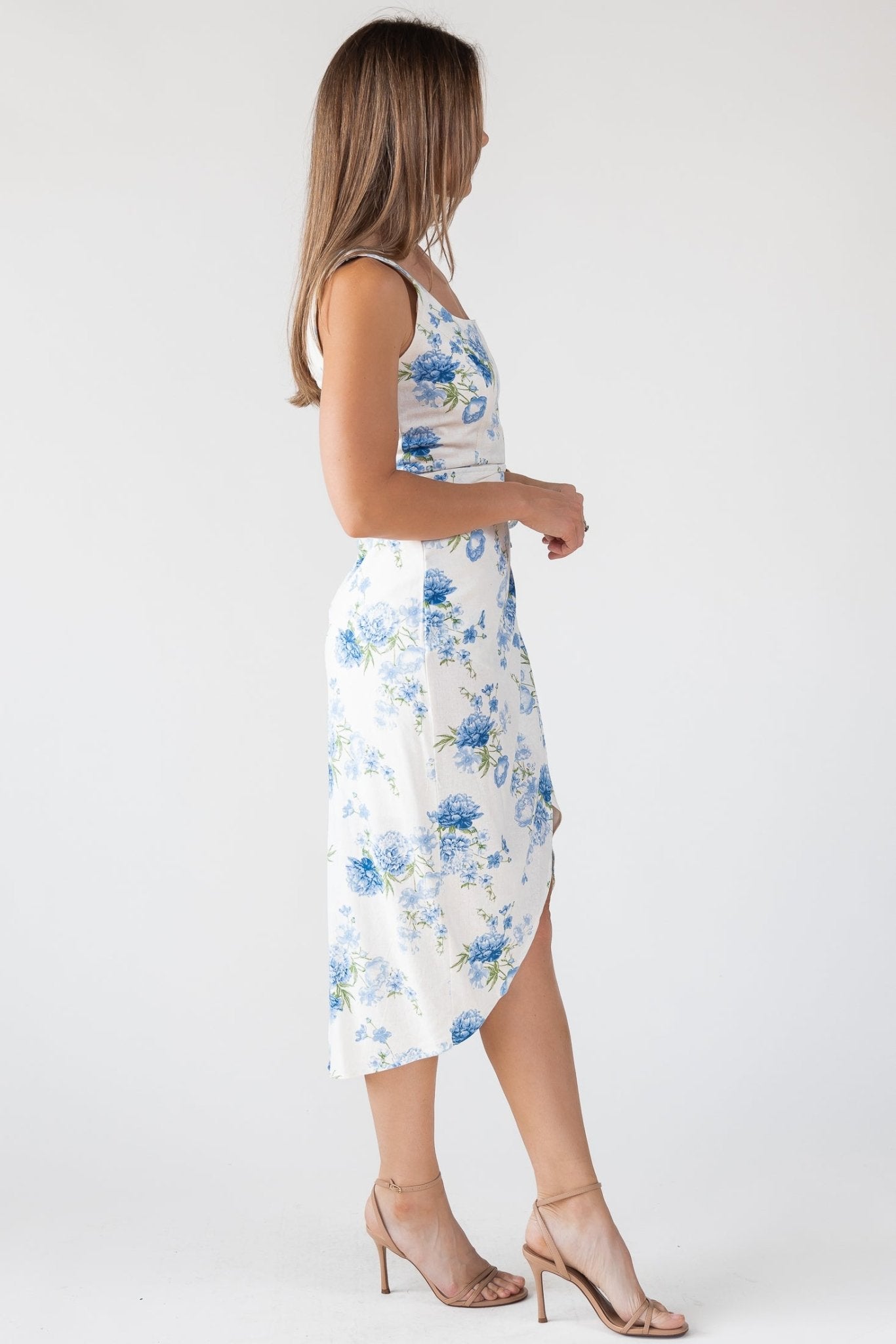 Blue Floral Wrap Midi Dress - Final Sale - JO+CO