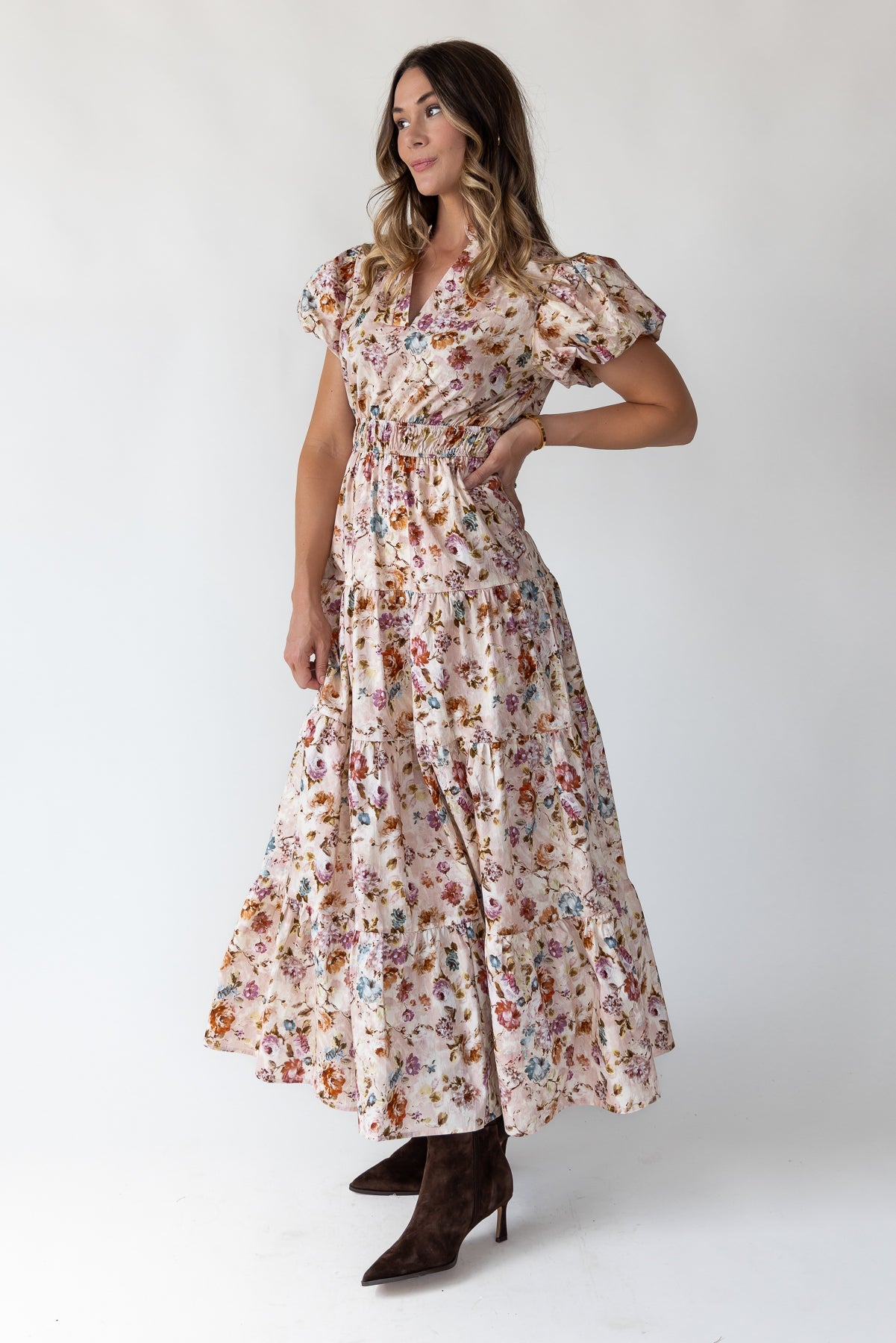 Britton Ecru Floral Maxi Dress - JO+CO