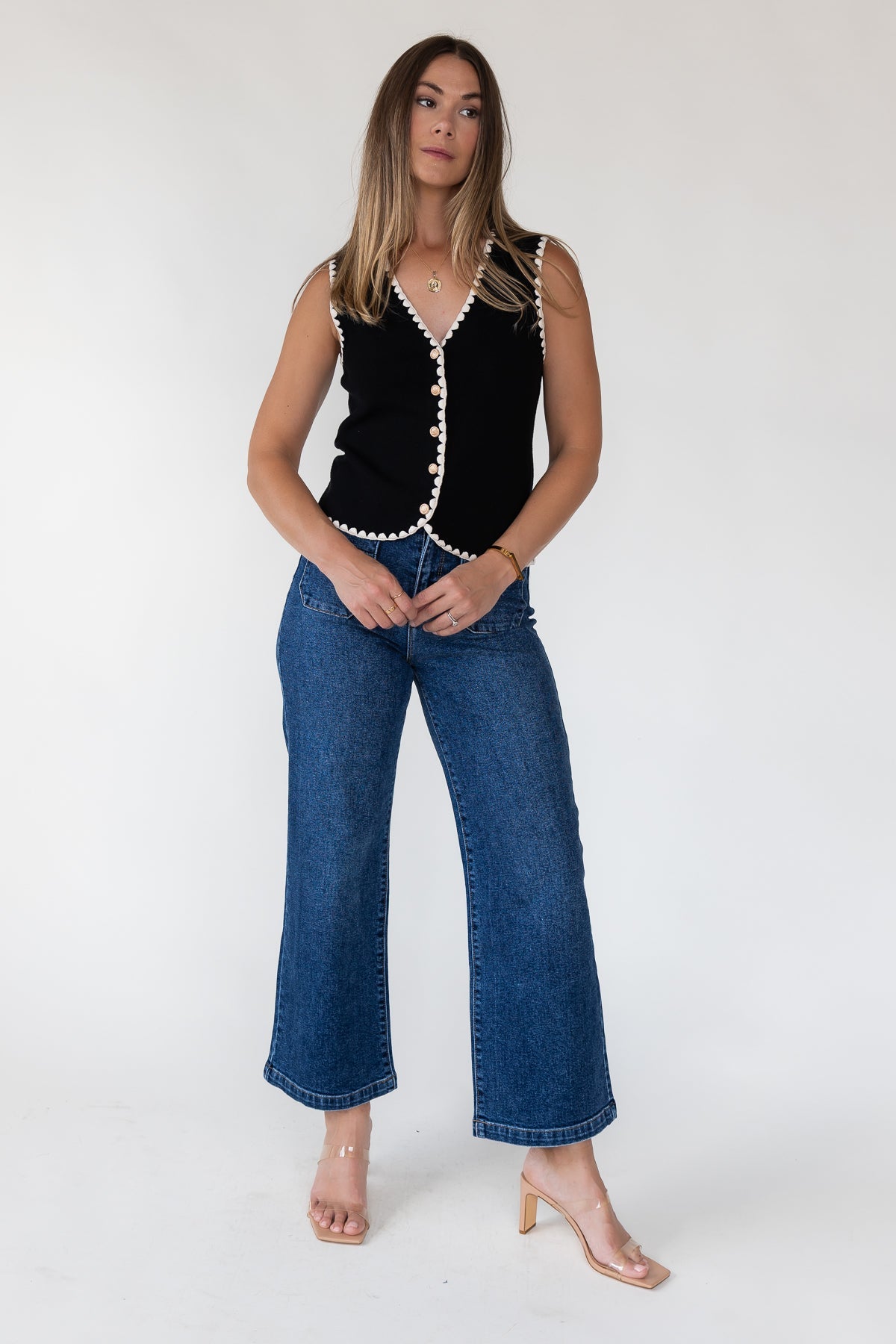 Caroline Black Scallop Sweater Vest - Final Sale - JO+CO