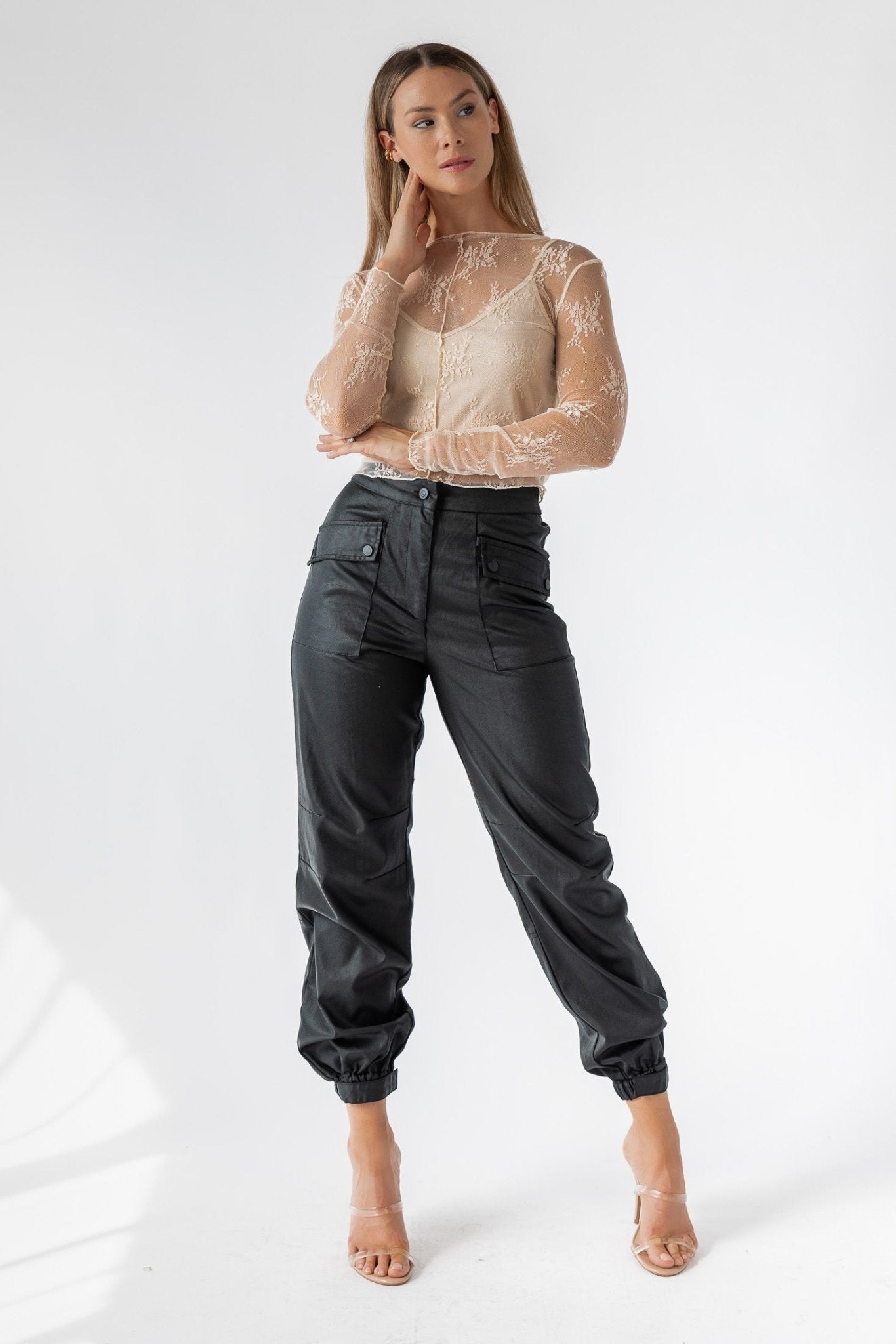 Dane Black Coated Cargo Pants - Final Sale - JO+CO