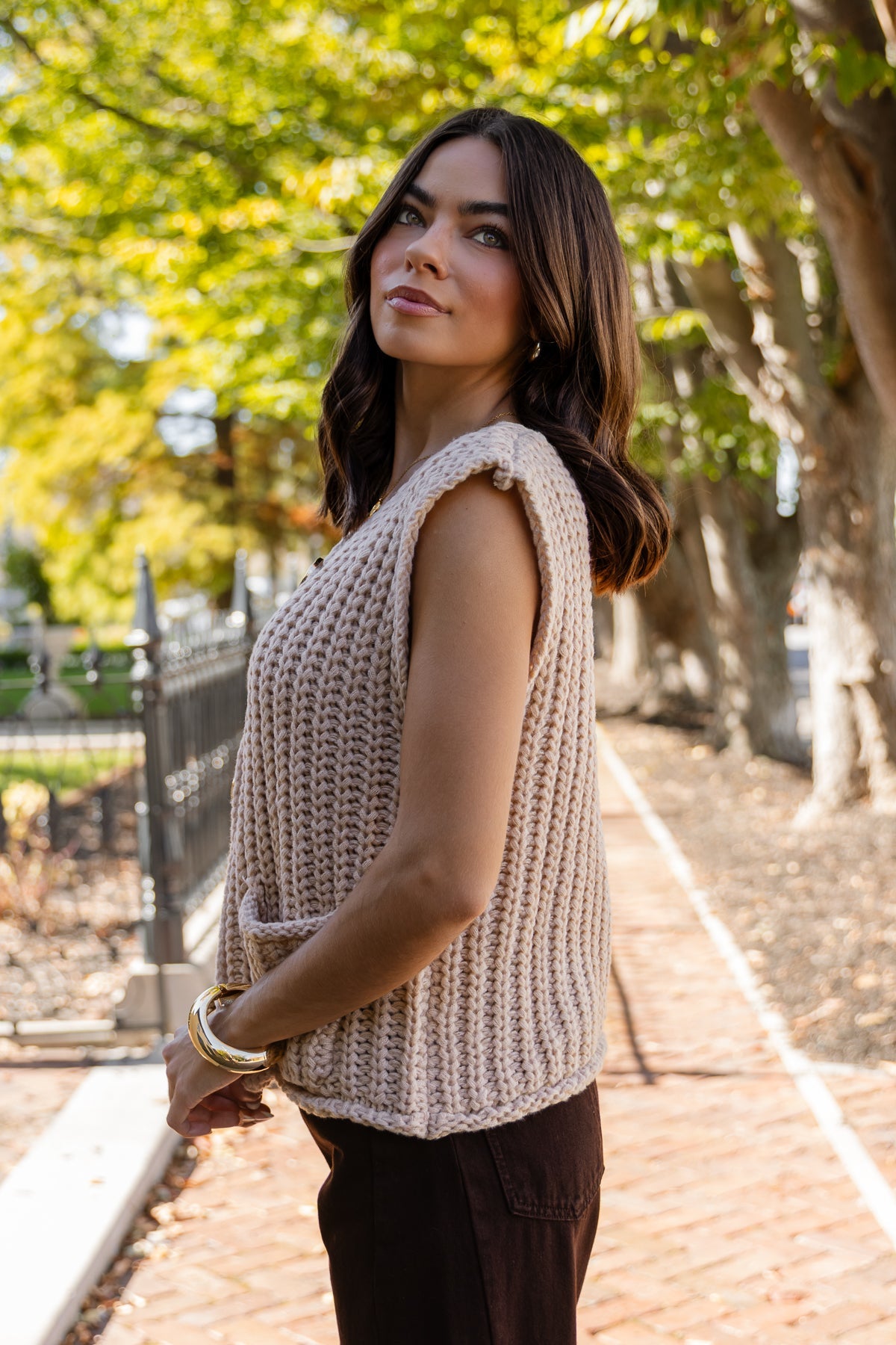 Greer Taupe Chunky Sweater Vest - JO+CO