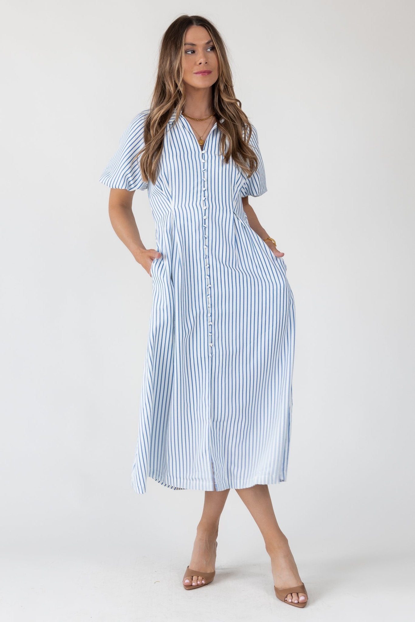 Harbor Blue Stripe Midi Dress - Final Sale - JO+CO