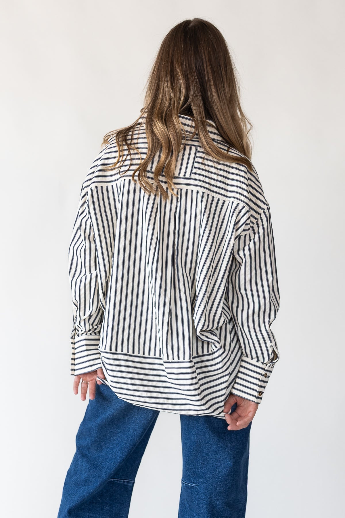 Harlow Navy Textured Stripe Top - JO+CO