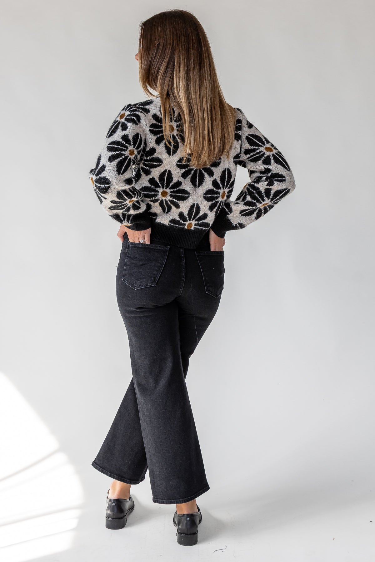 Hayes Black Floral Knit Cardigan - JO+CO