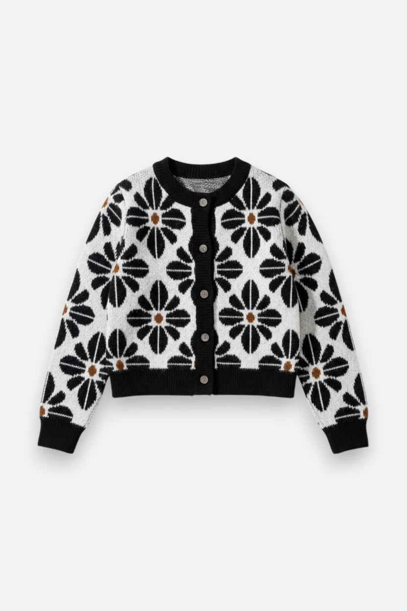 Hayes Black Floral Knit Cardigan - JO+CO