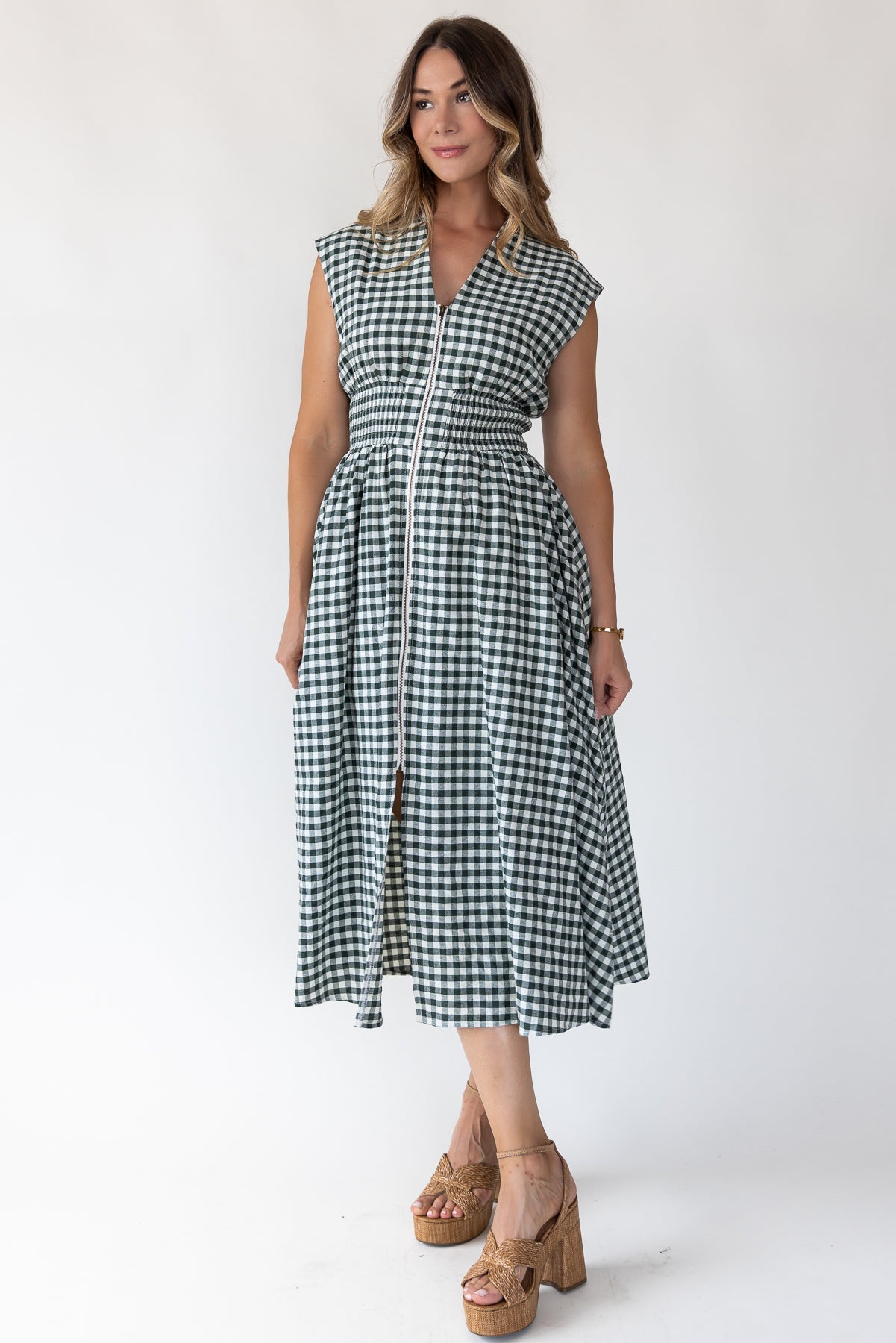 Ivette Green Gingham Midi Dress - Final Sale - JO+CO