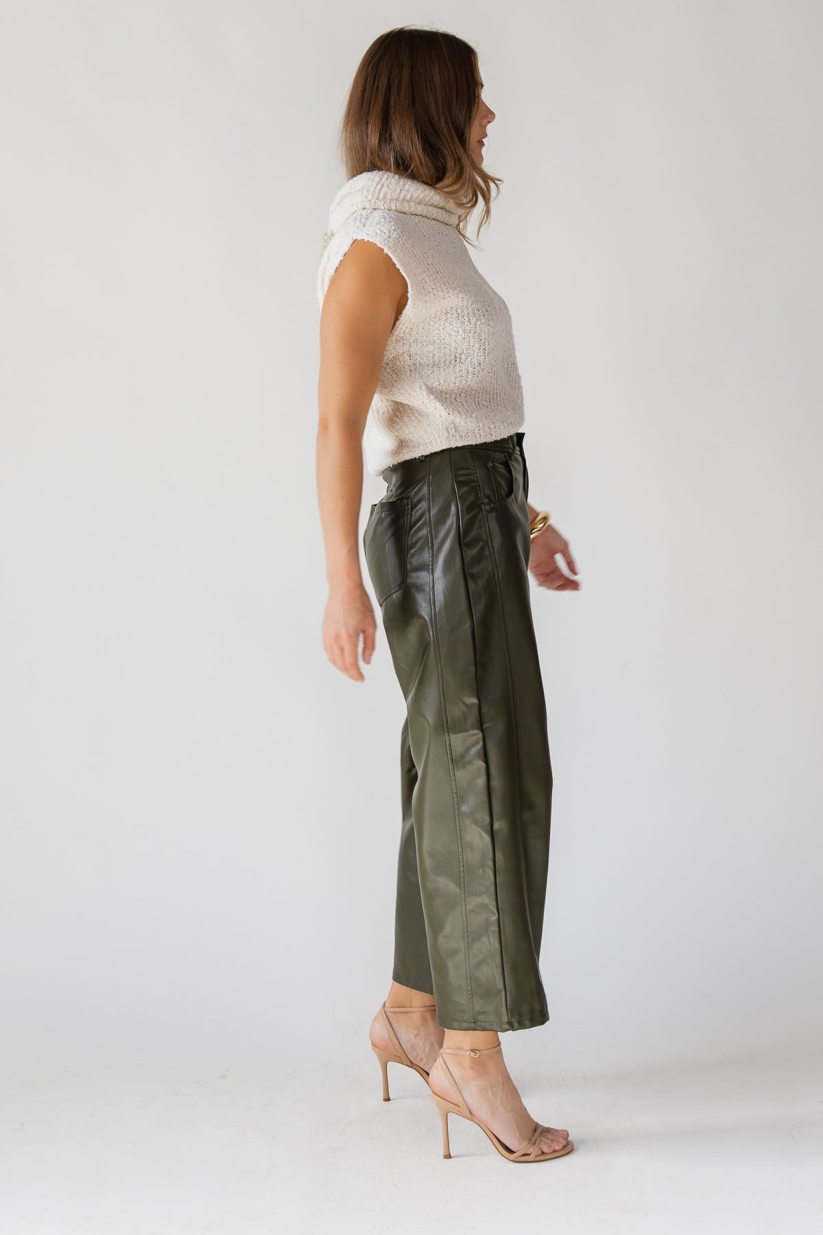 Jude Pleather Barrel Pants - Olive - JO+CO