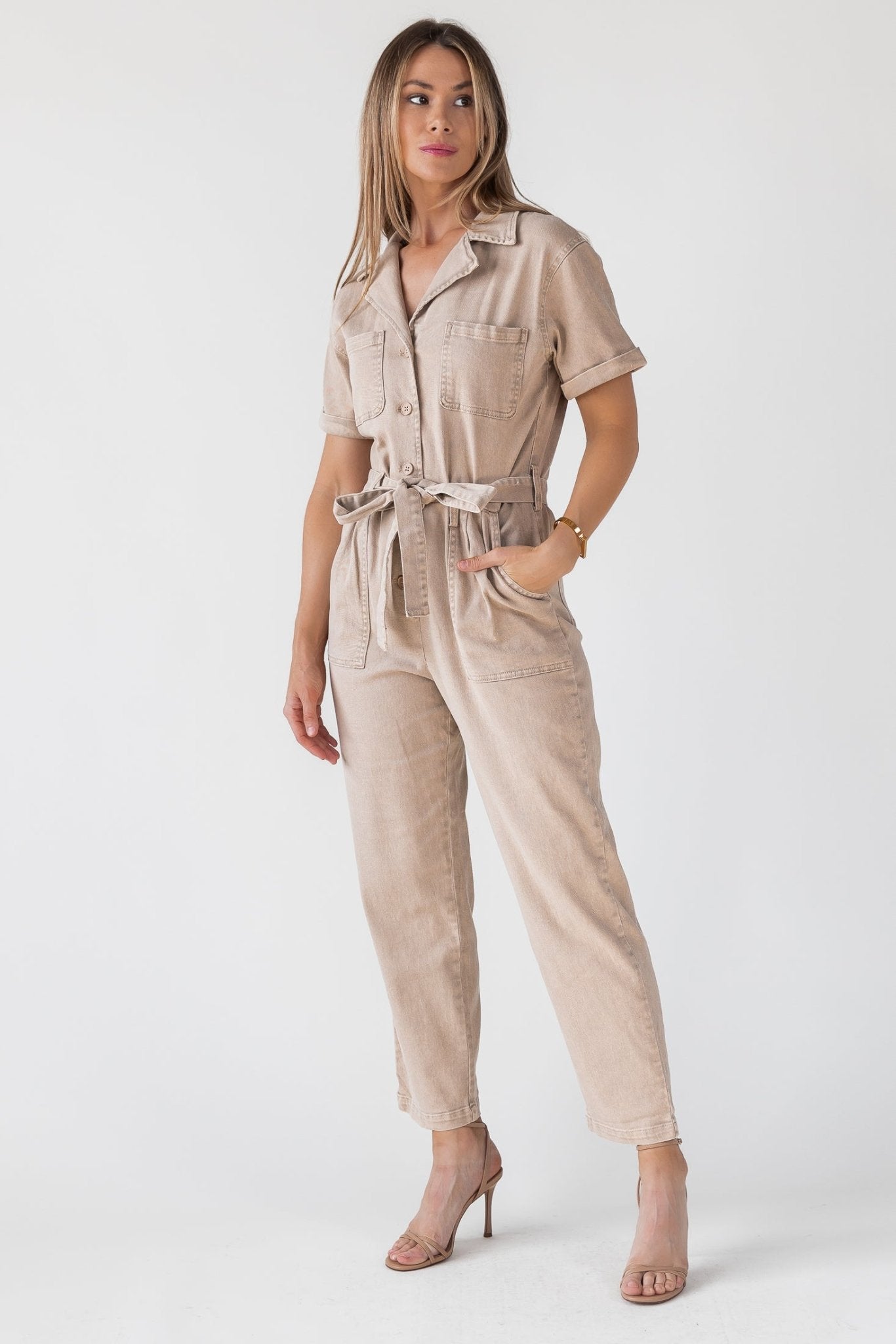 Kendall Khaki Washed Jumpsuit - Final Sale - JO+CO