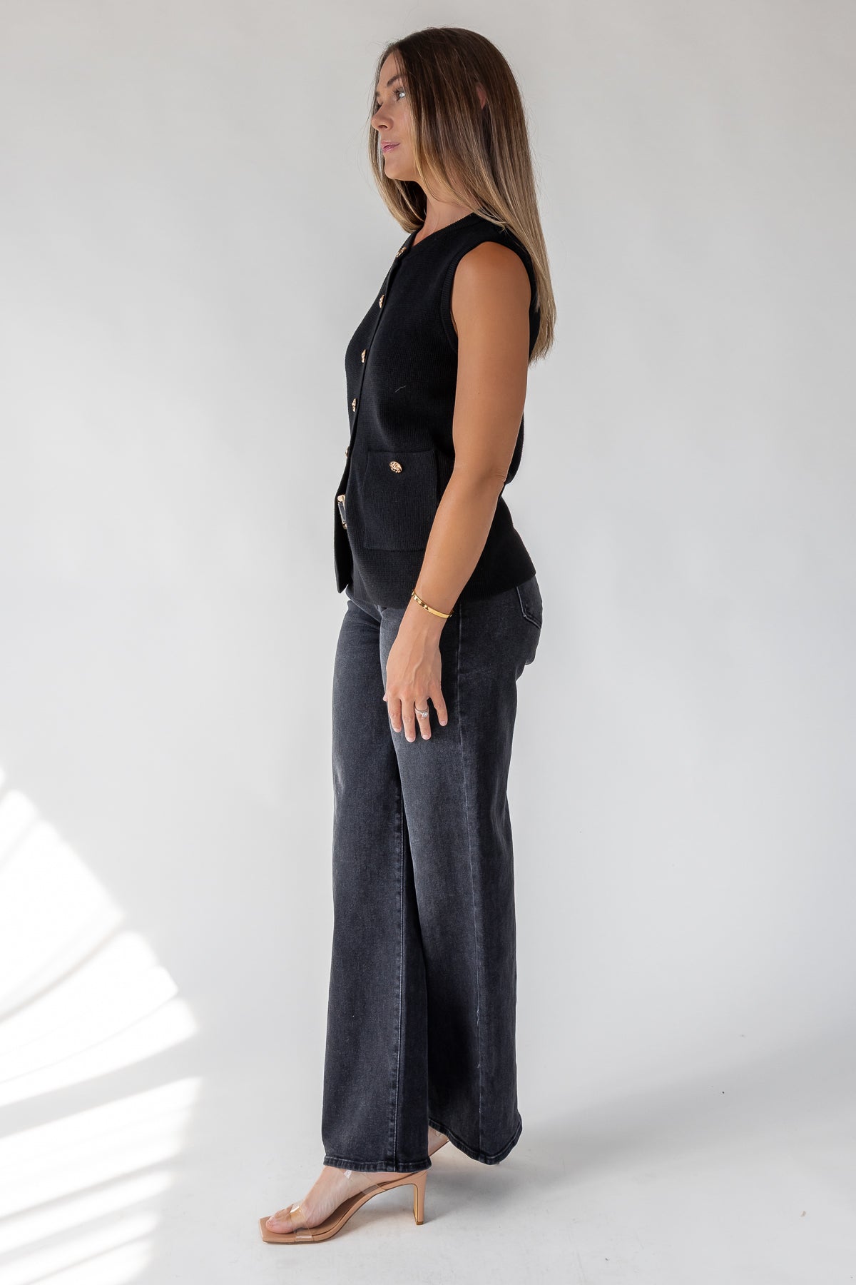 Margot Black Knit Button Vest - Final Sale - JO+CO