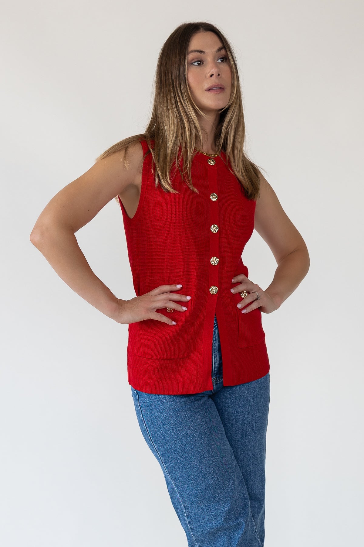 Margot Red Knit Sweater Vest - Final Sale - JO+CO