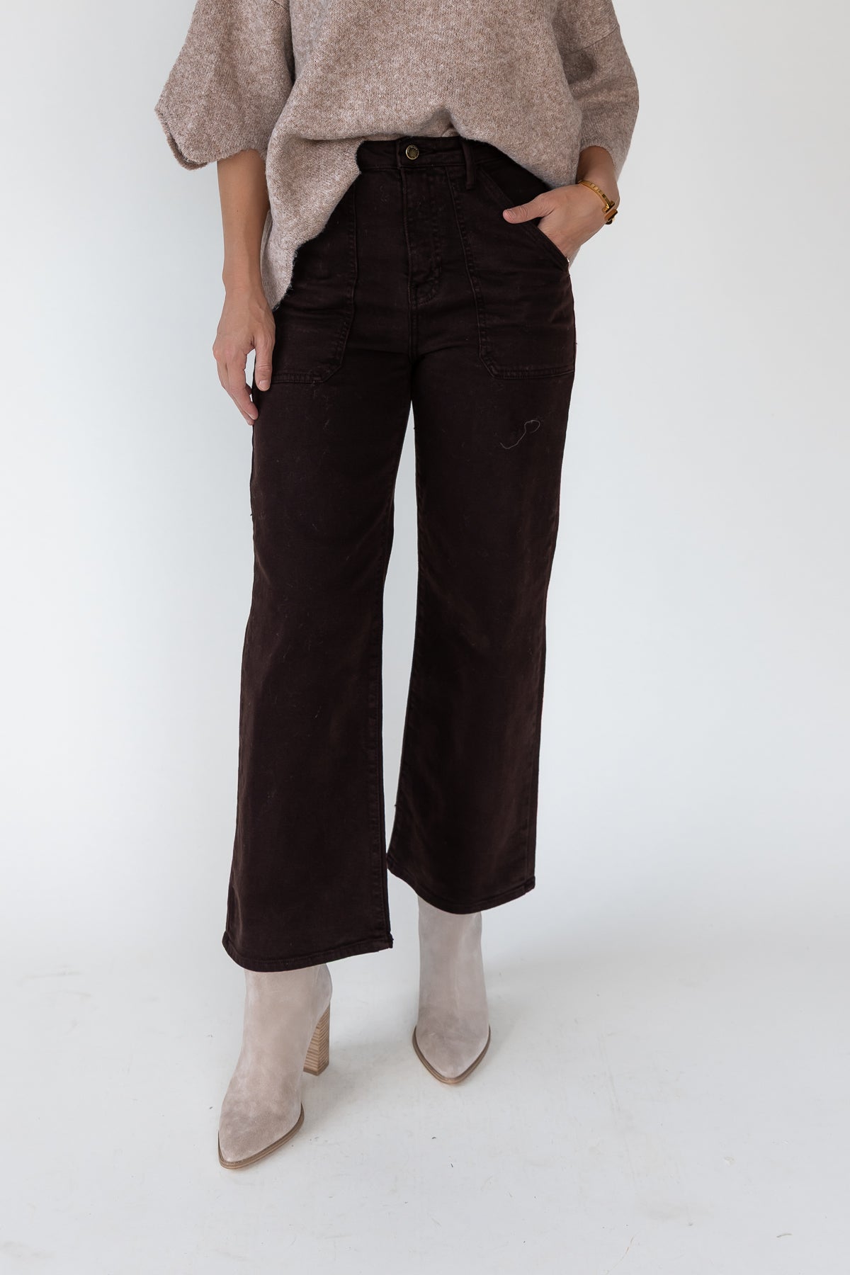 Marney Chocolate Cargo Pocket Wide Leg - Final Sale - JO+CO
