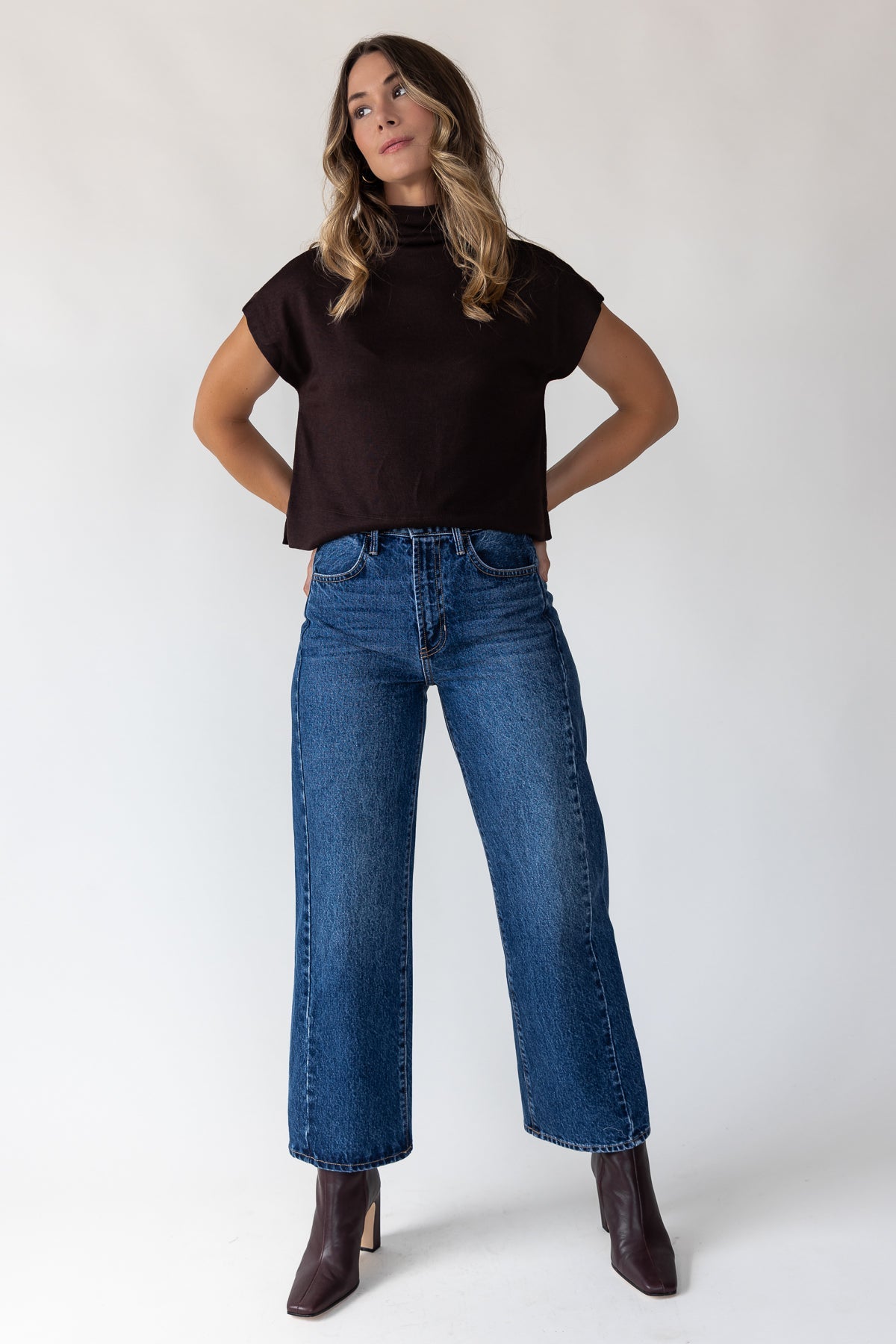 Melia Brown Knit Mock Neck Top - JO+CO