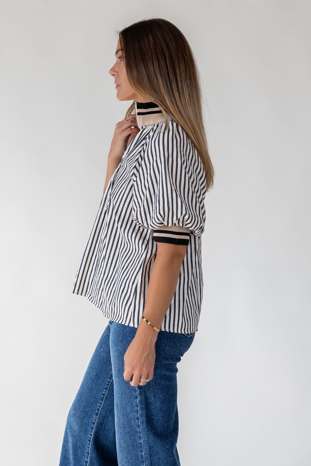 Rowan Black Stripe Half - Zip Top - JO+CO