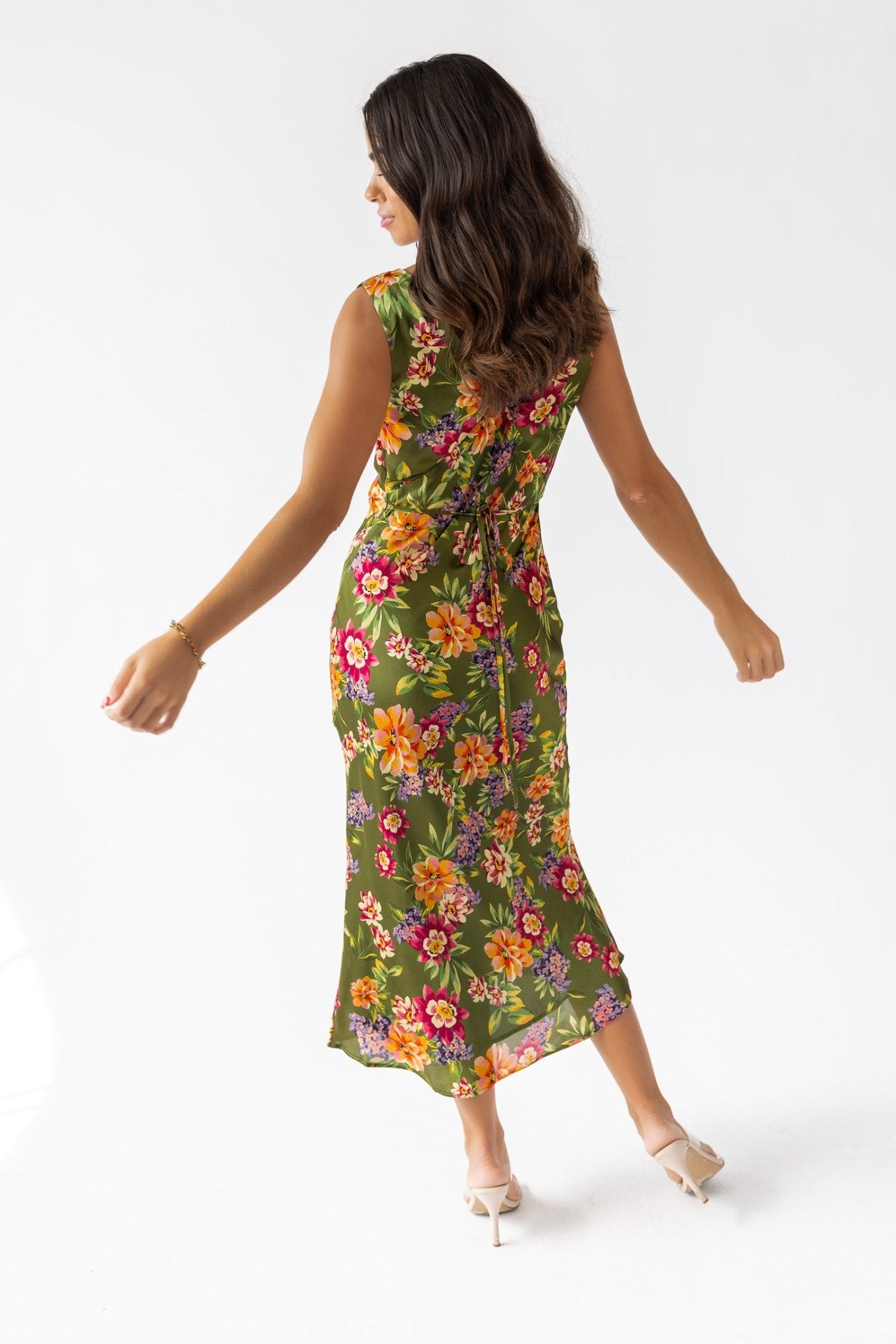 Sage Floral V - Neck Midi Dress - Final Sale - JO+CO