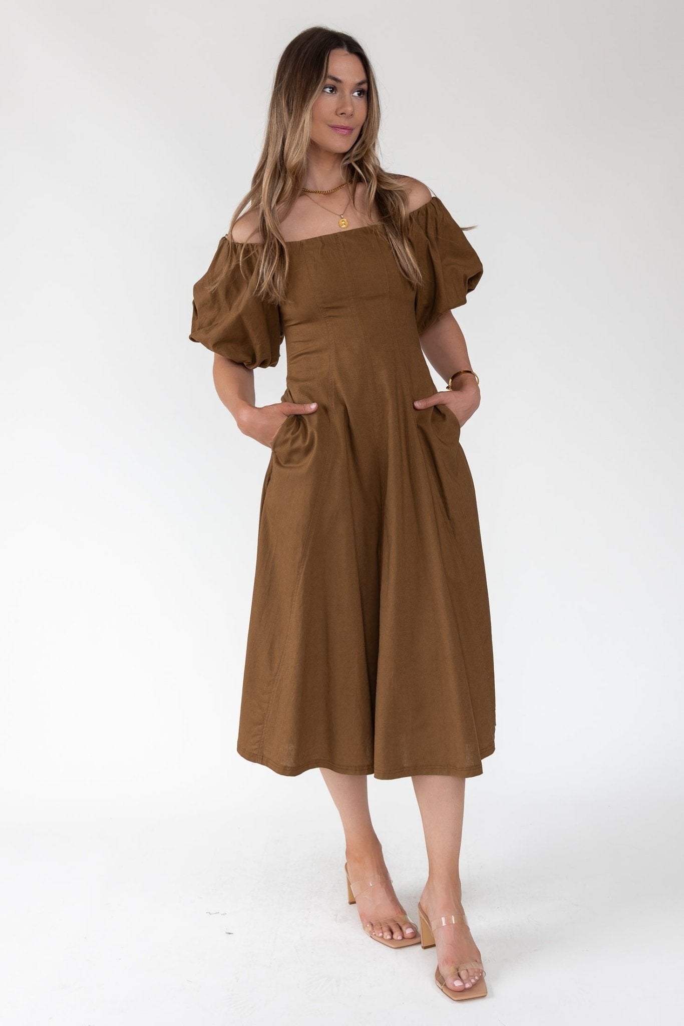 Sienna Coconut Off - Shoulder Midi Dress - Final Sale - JO+CO