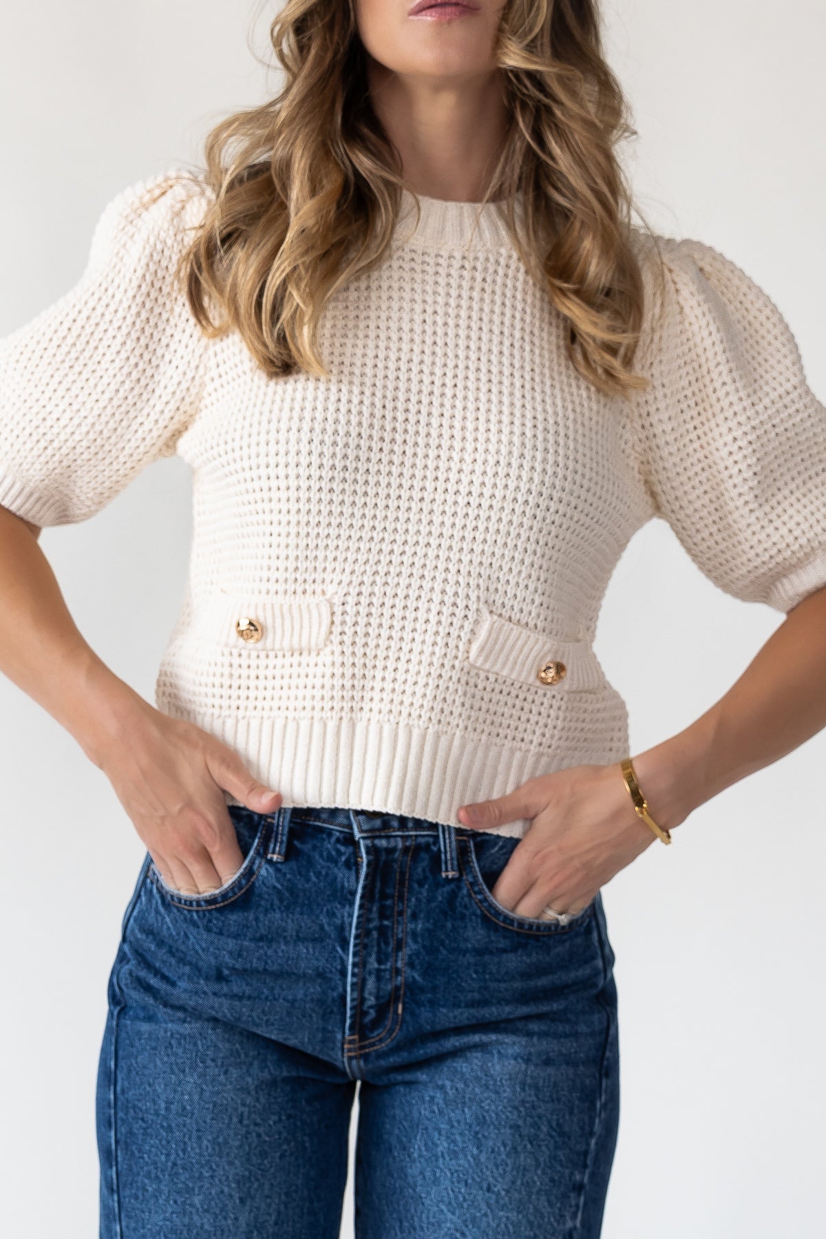 Simone Cream Waffle Knit Sweater - Final Sale - JO+CO