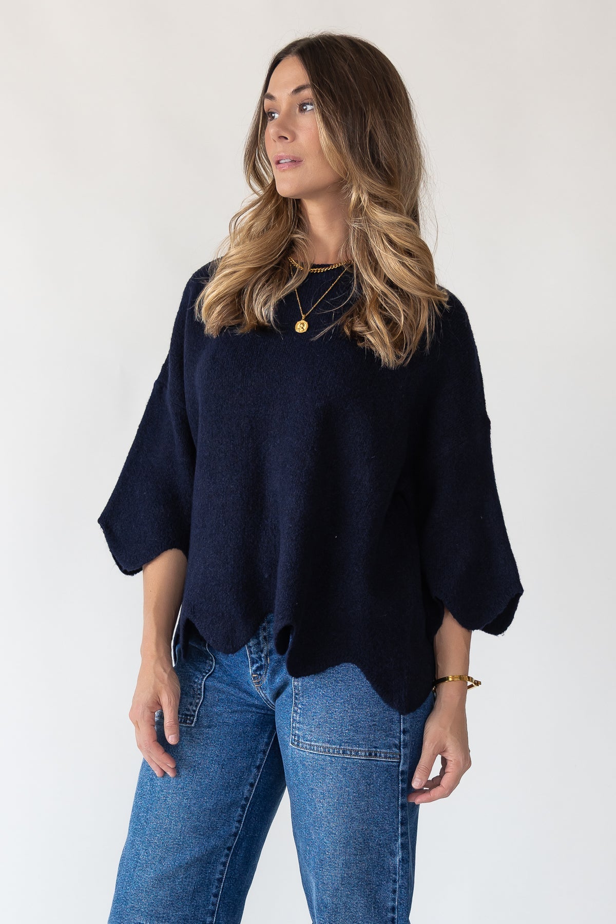 Sloane Navy Scallop Sweater - Final Sale - JO+CO