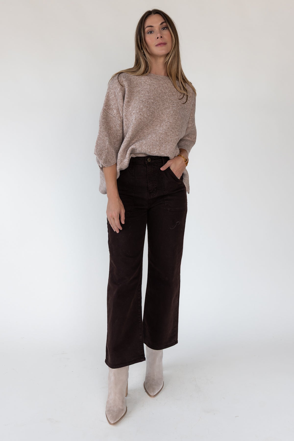 Sloane Taupe Scallop Hem Sweater - Final Sale - JO+CO
