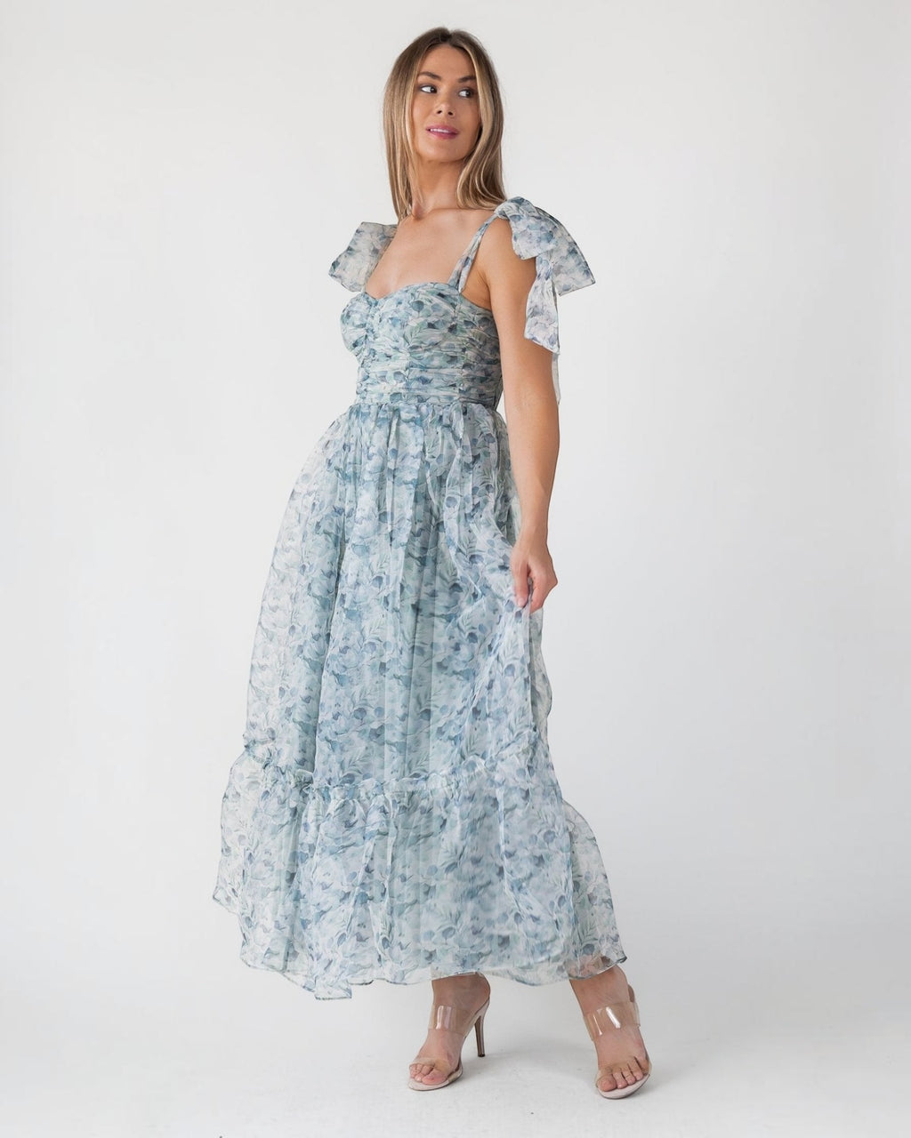 Sweet Serenade Green & Blue Floral Corset Maxi Dress | JO+CO