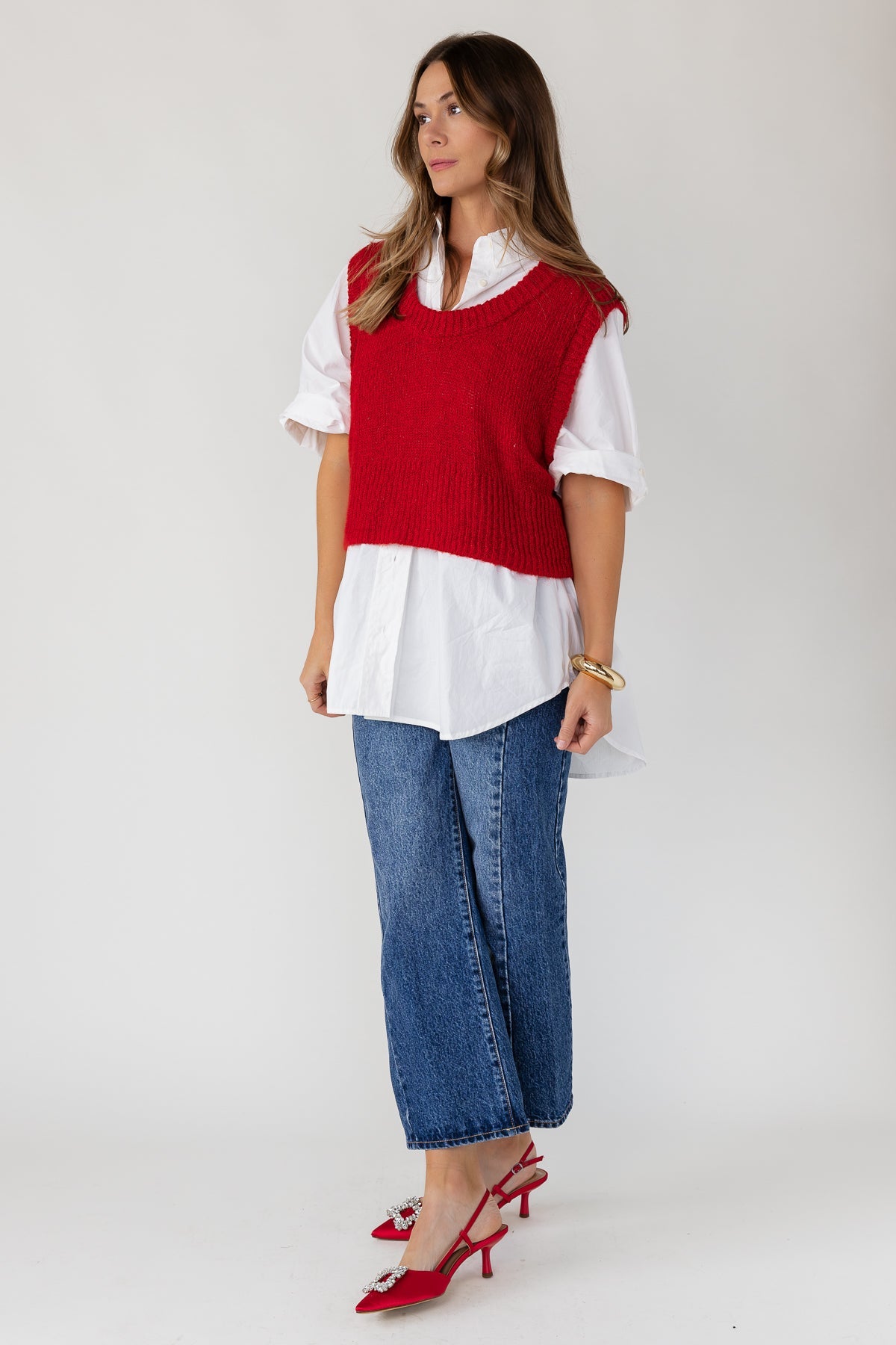 Tessa Sweater Vest - Red - JO+CO