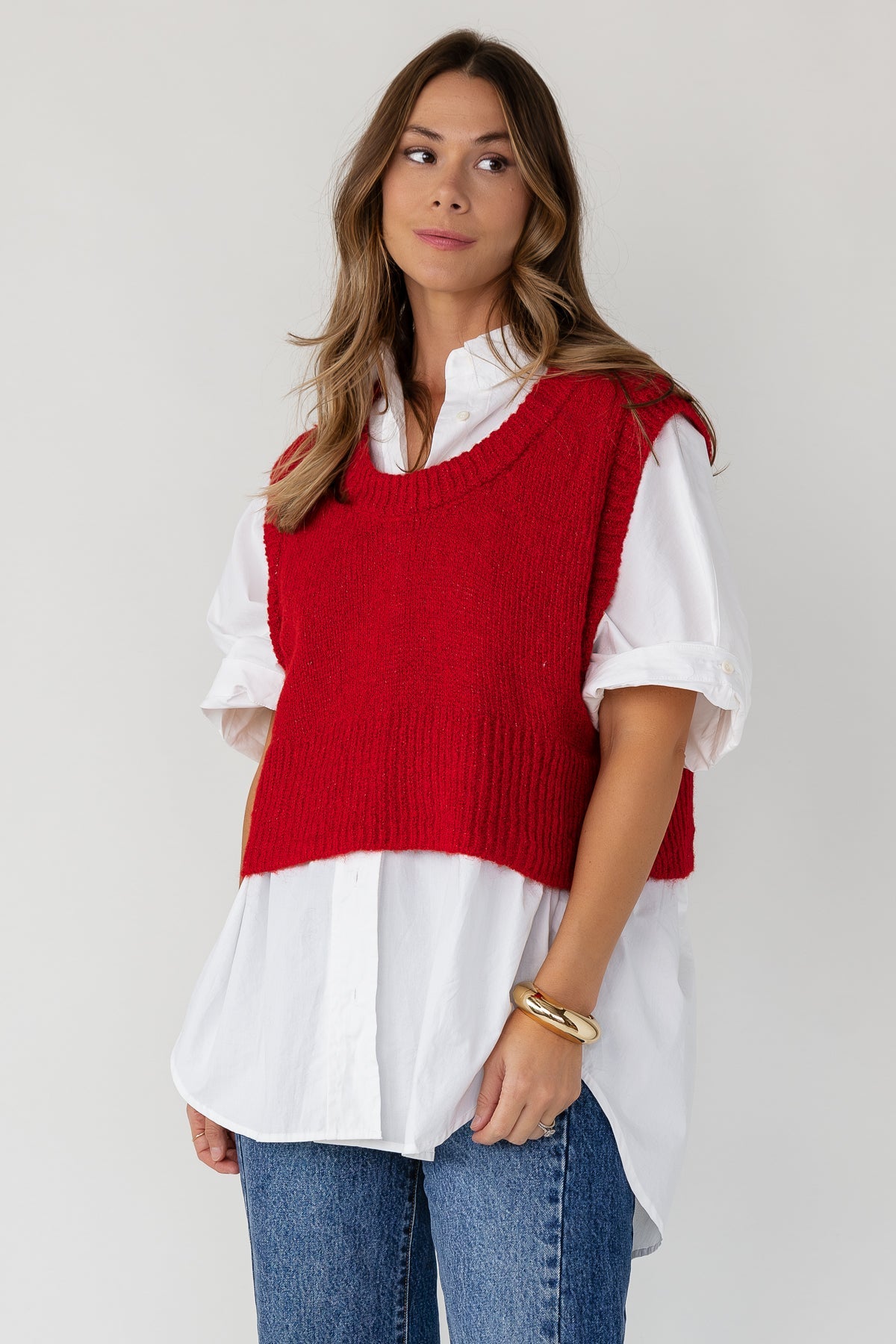 Tessa Sweater Vest - Red - JO+CO