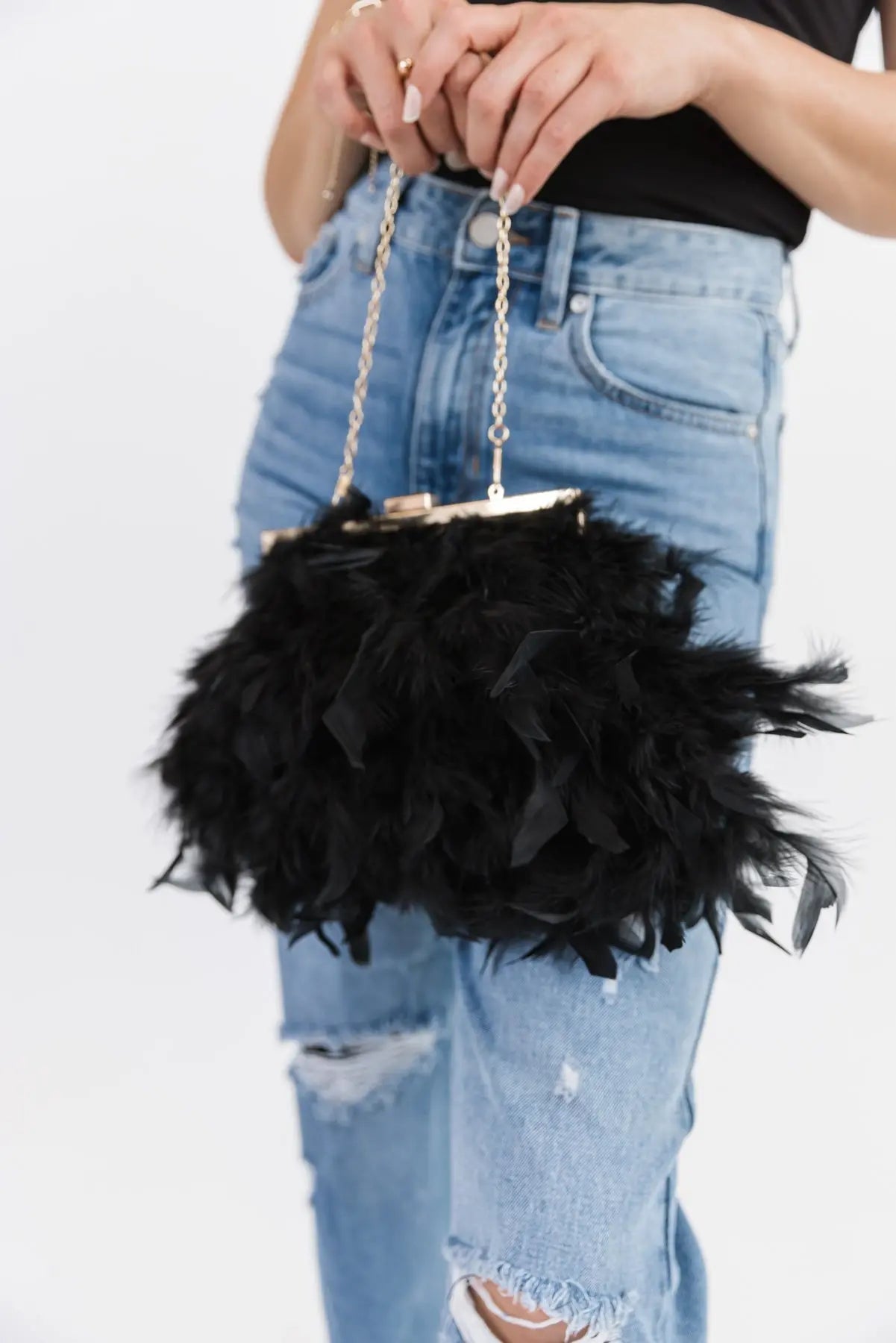 Adair Black Faux Feather Handbag - FINAL SALE - JO+CO