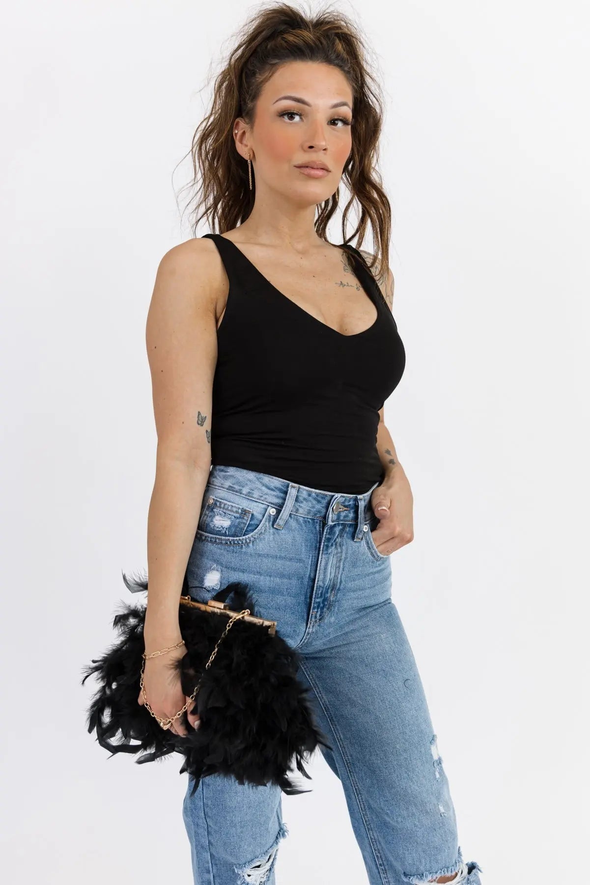 Adair Black Faux Feather Handbag - FINAL SALE - JO+CO