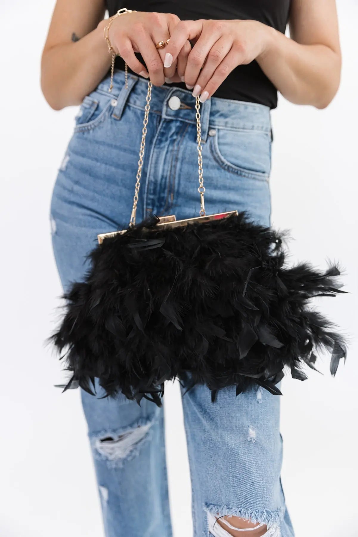 Adair Black Faux Feather Handbag - FINAL SALE - JO+CO