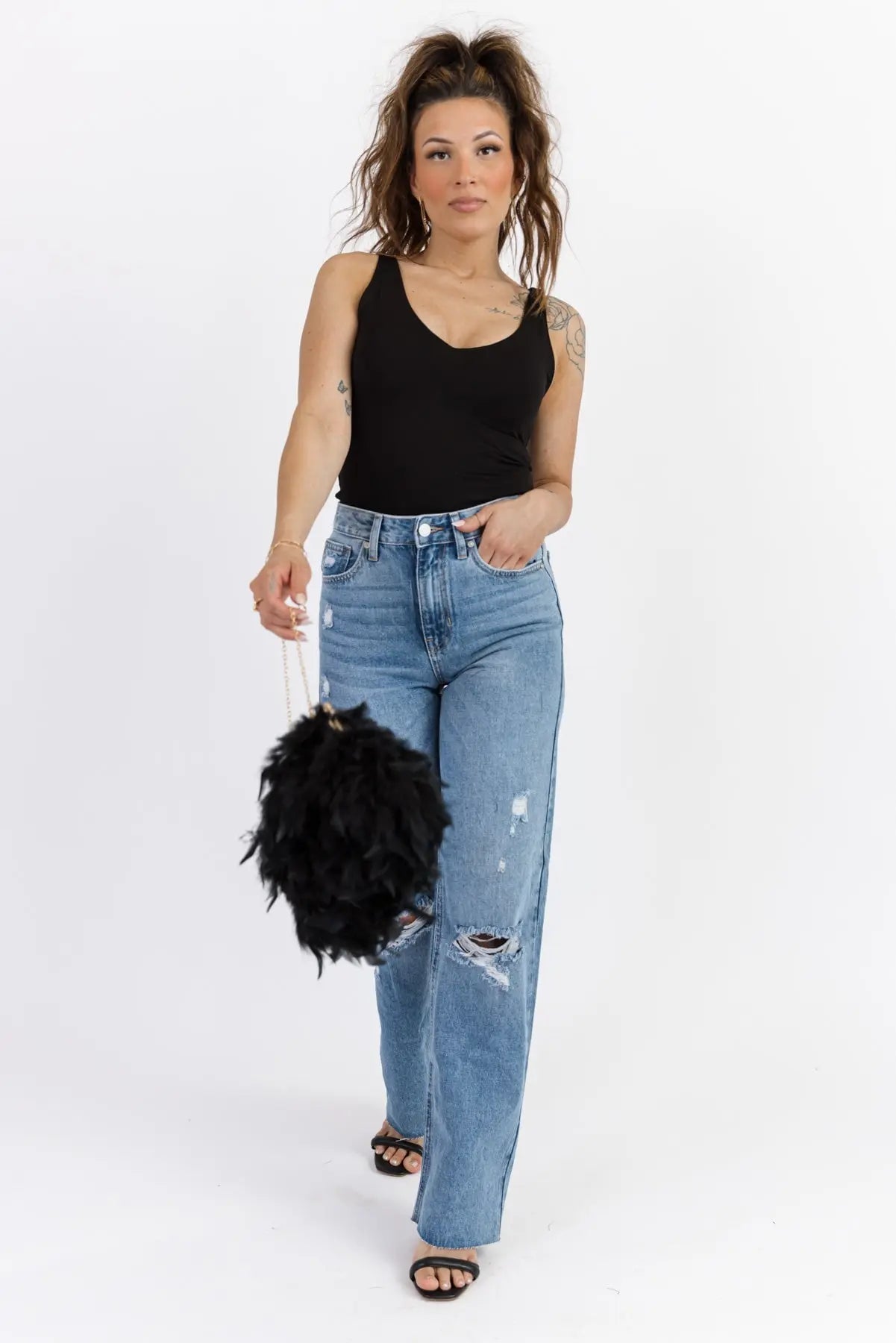 Adair Black Faux Feather Handbag - FINAL SALE - JO+CO