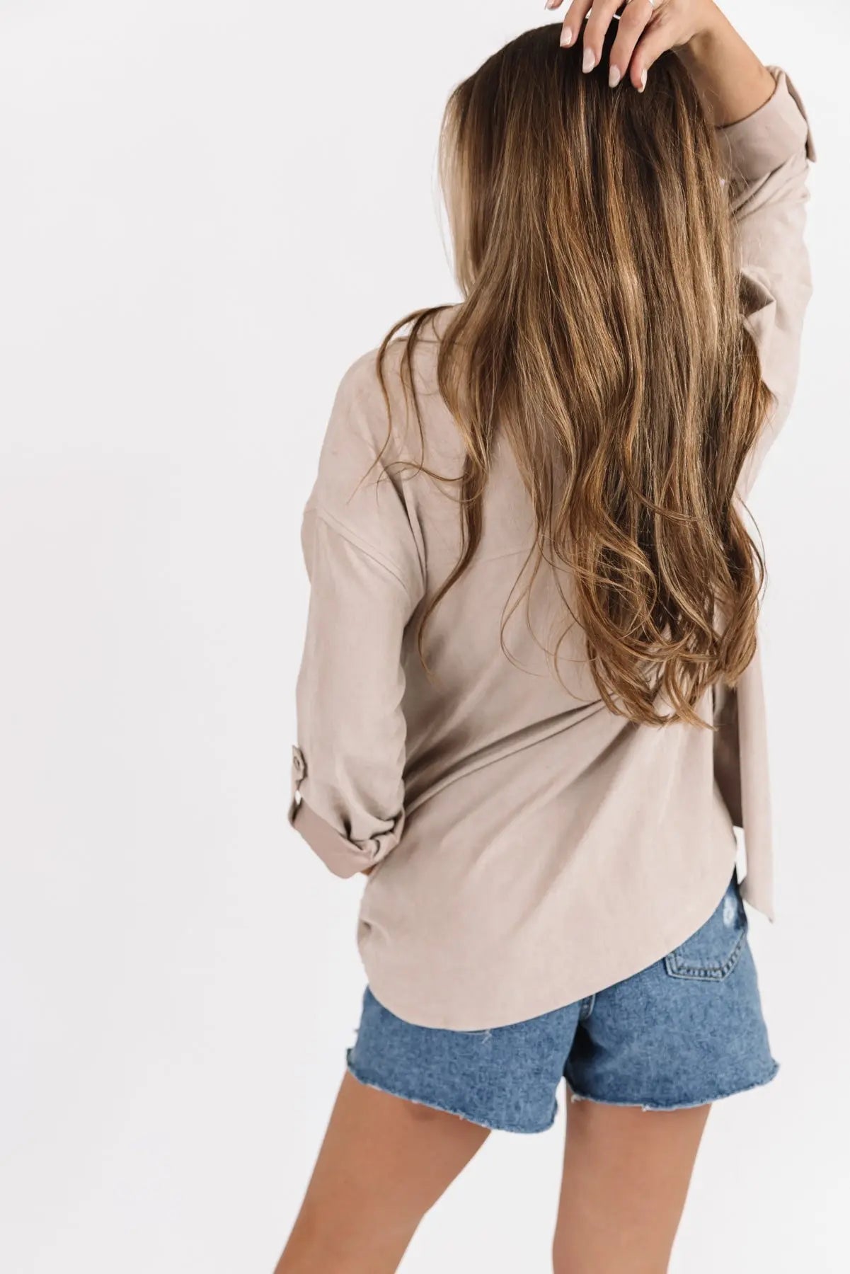 Arden Beige Faux Suede Button Down - FINAL SALE - JO+CO