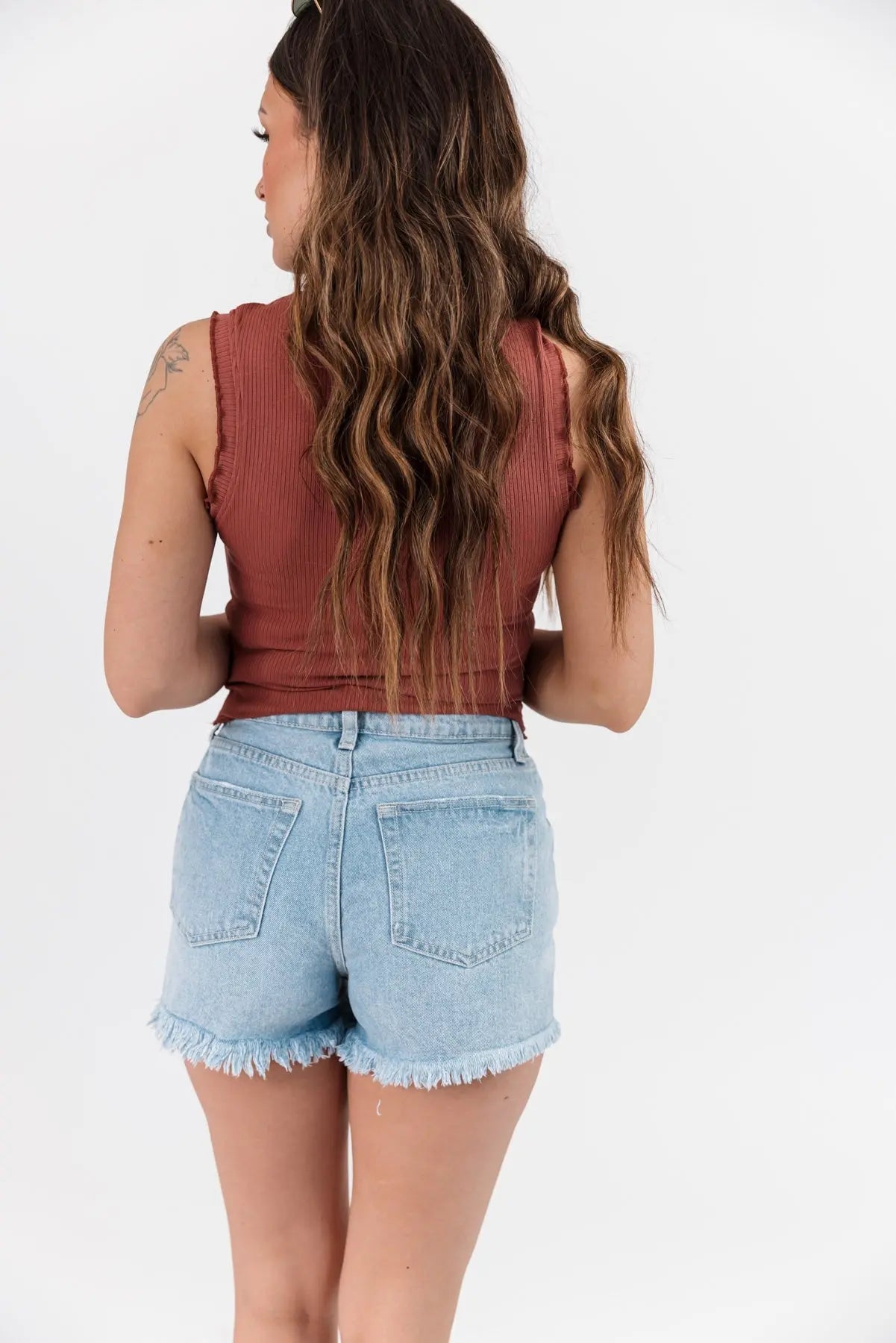 Aspyn Marsala Ruffle Trim Tank - JO+CO