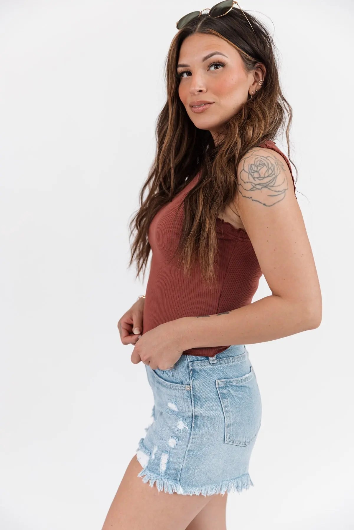 Aspyn Marsala Ruffle Trim Tank - JO+CO